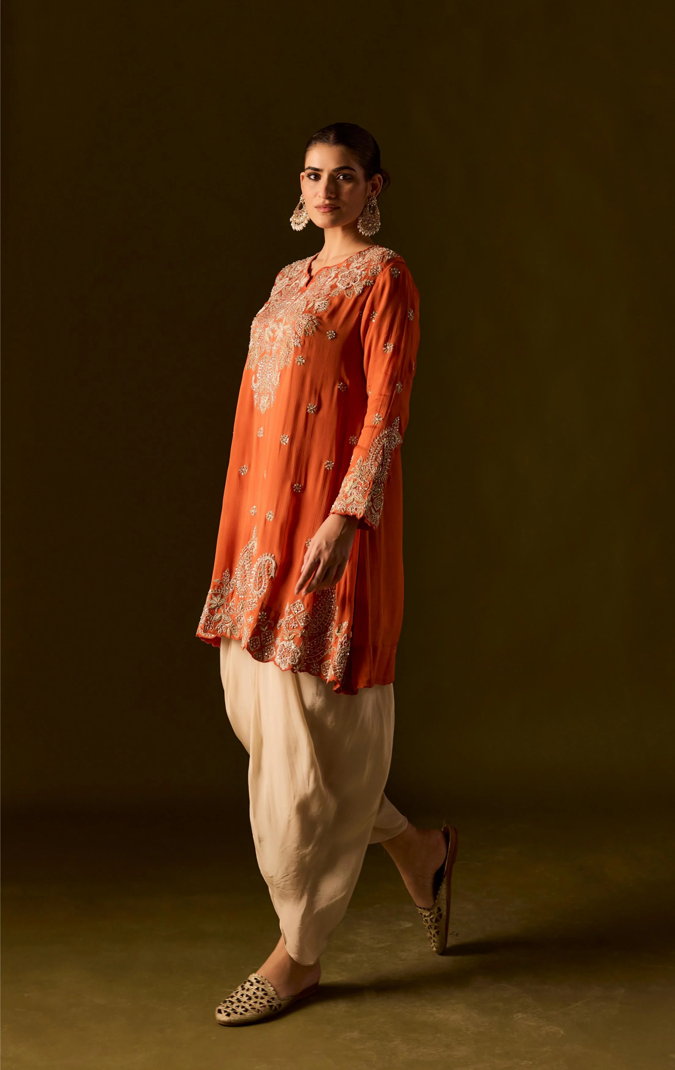 Rust Embellished Chinon Silk Dhoti Set - Image 6