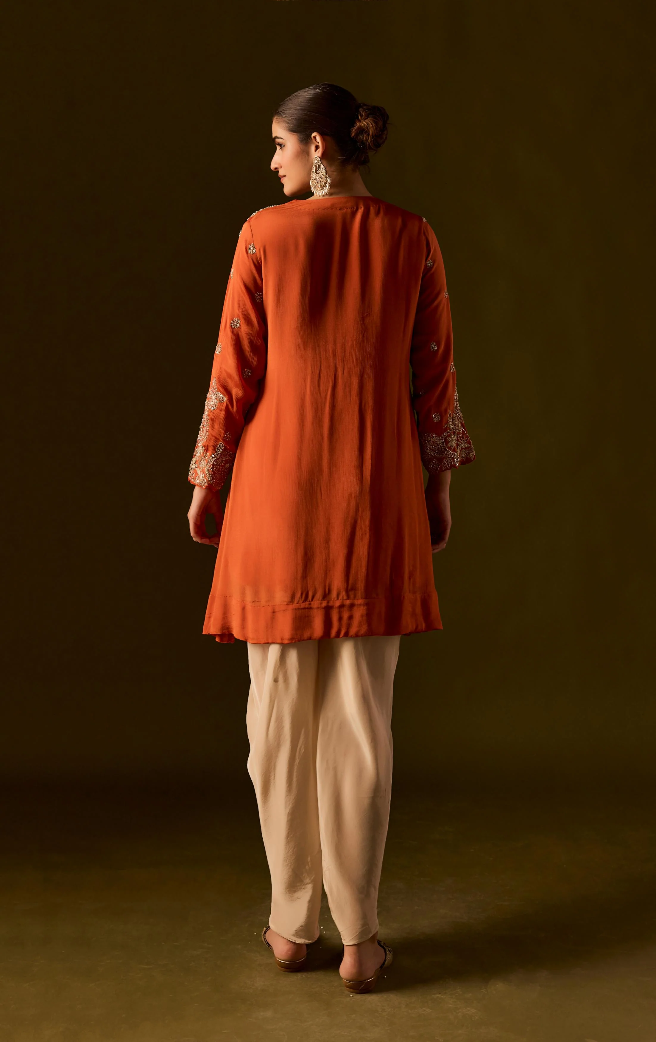Rust Embellished Chinon Silk Dhoti Set - Image 7