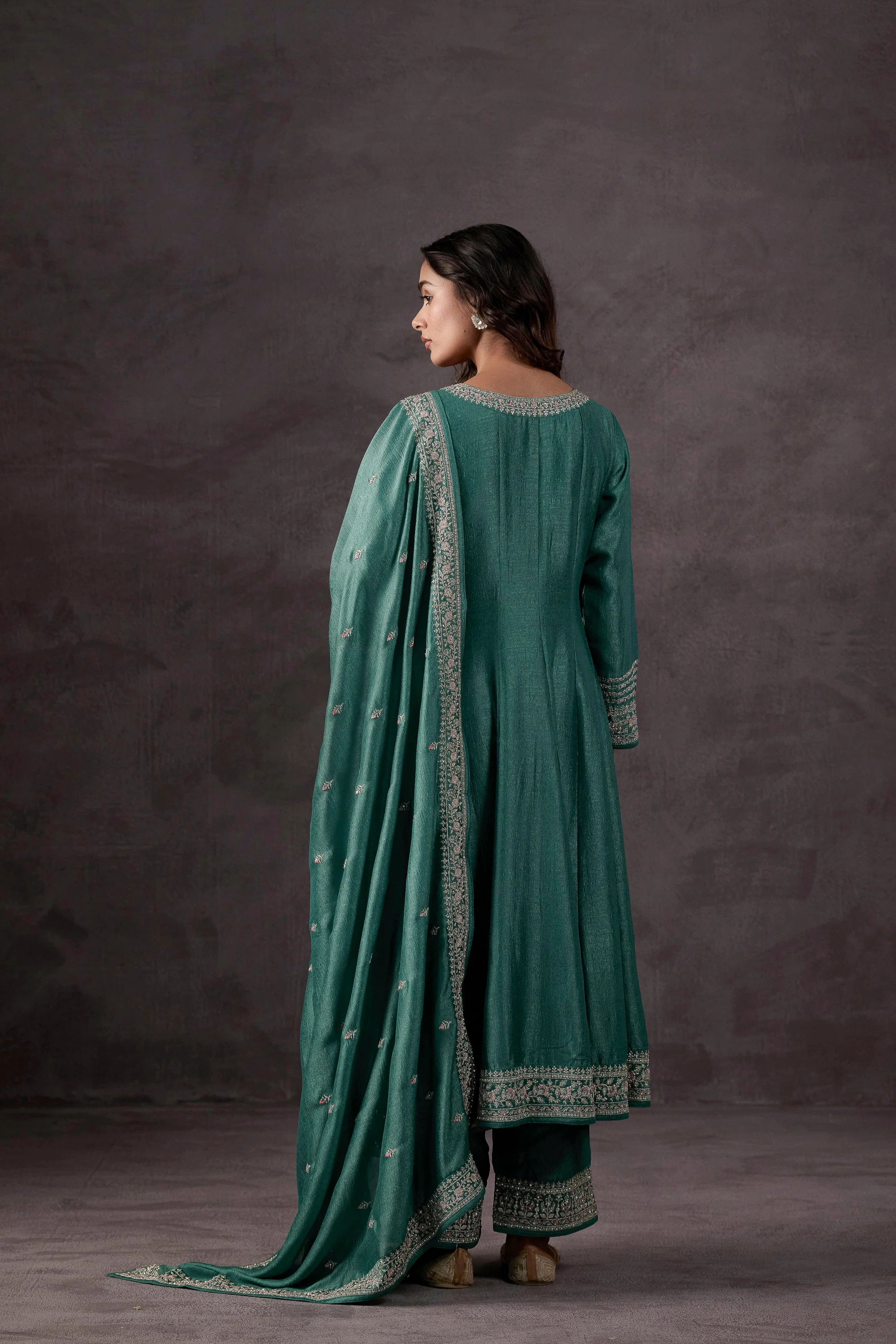 Light Green Embellished Raw Silk Anarkali Set - Image 7
