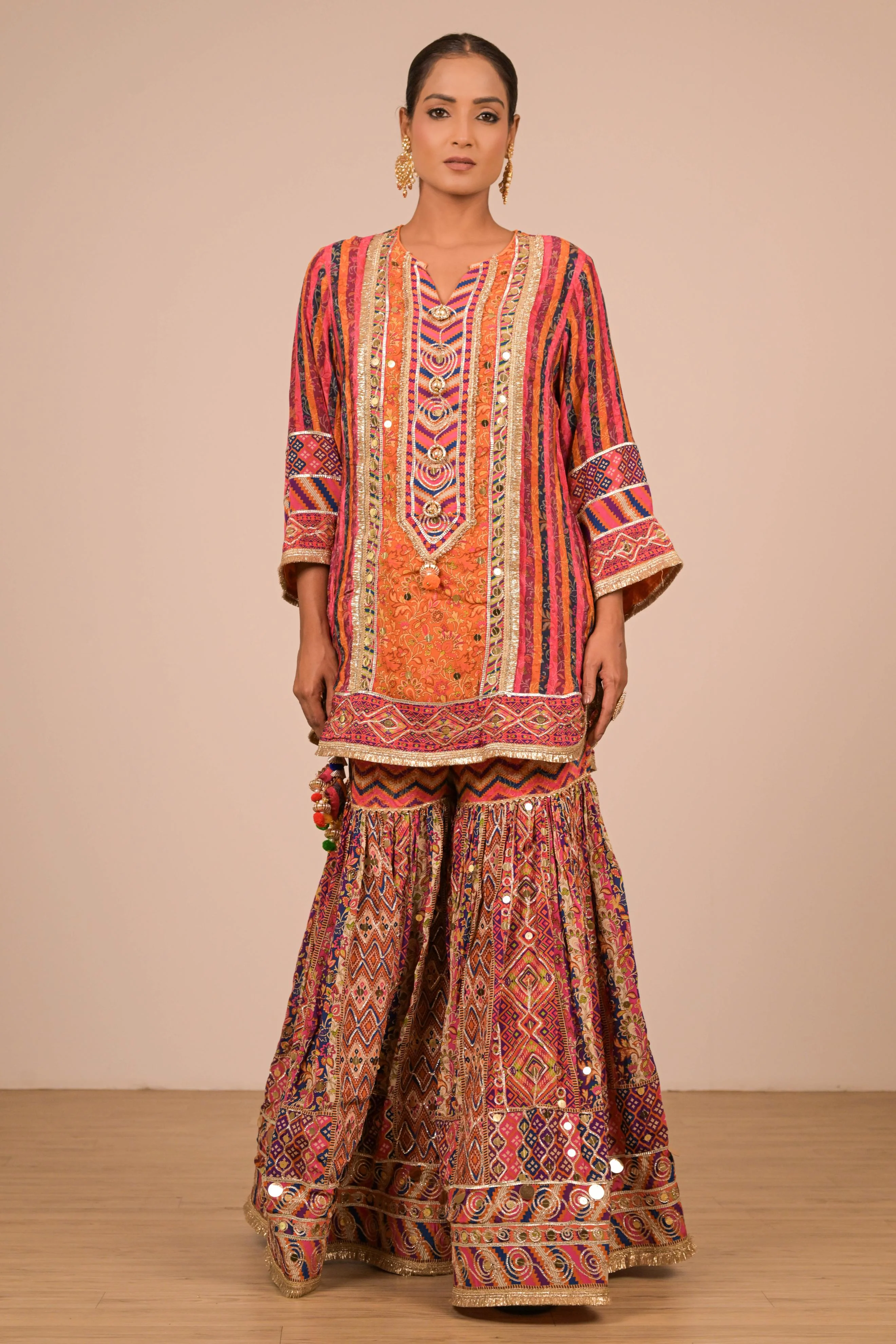 Rust Multicolour Printed Sharara Set