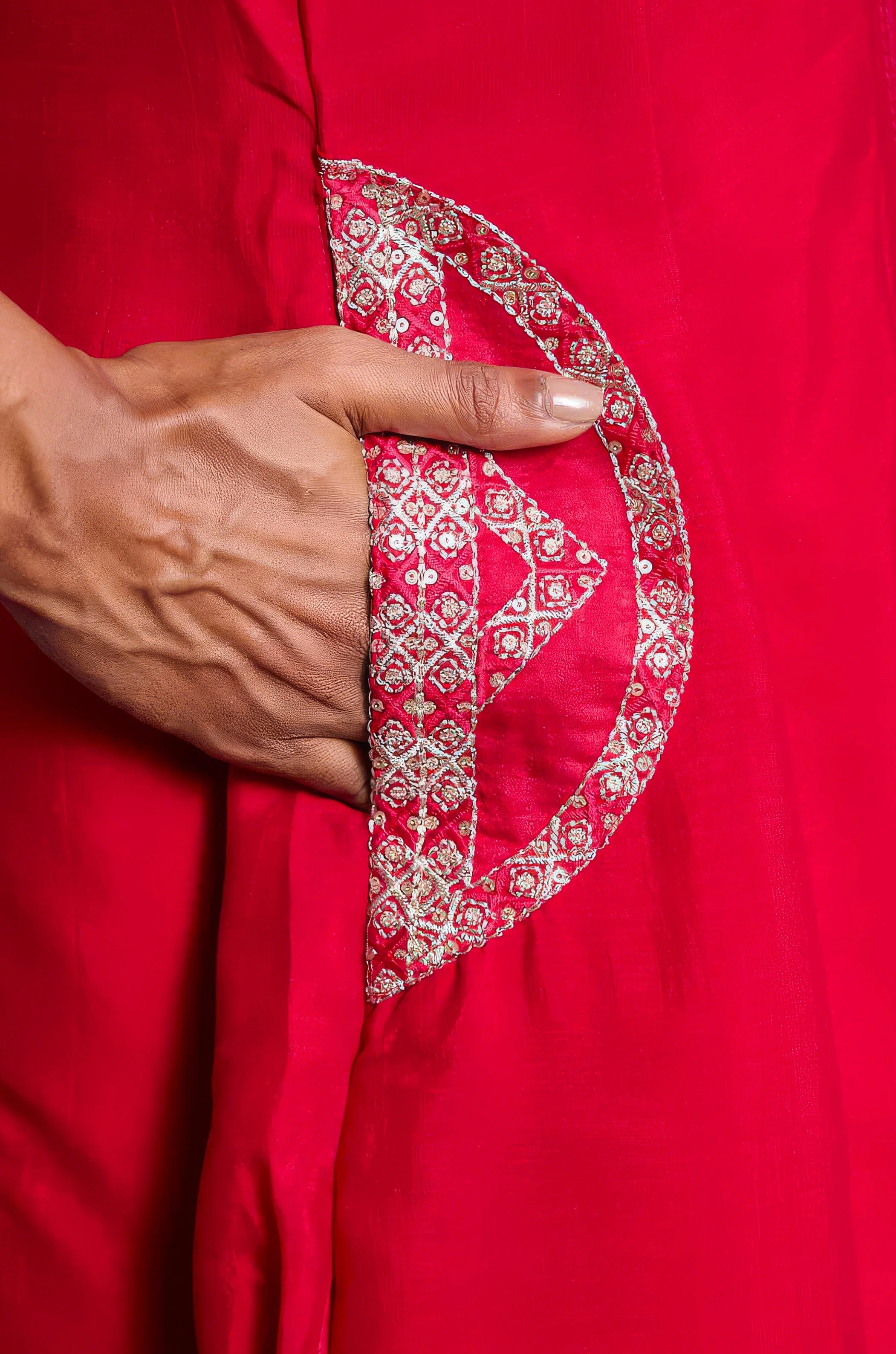Magenta Rose Embellished Chinon Silk Pant Set - Image 4