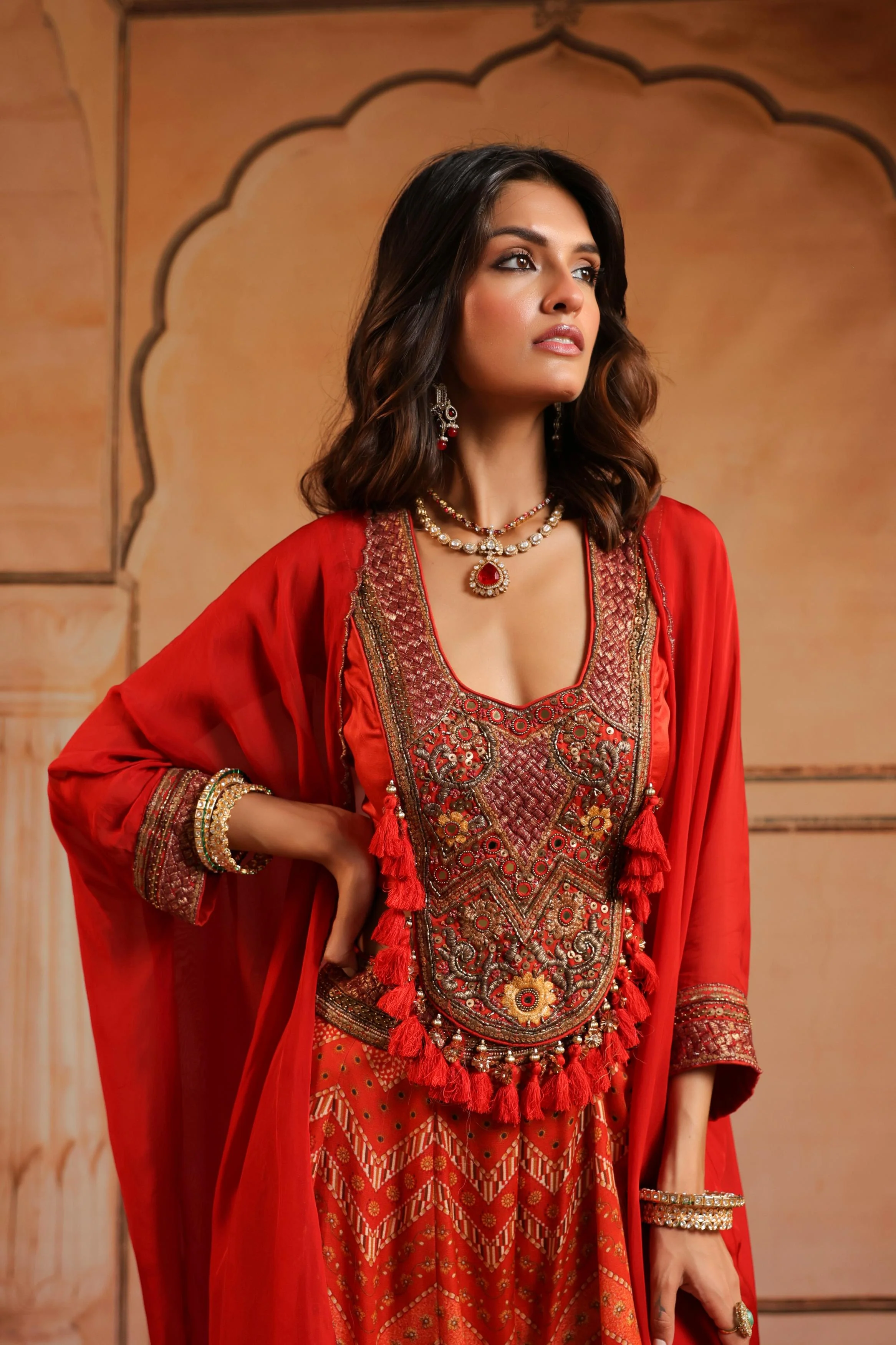 Rust Red Embellished Raw Silk Sharara Set - Image 2