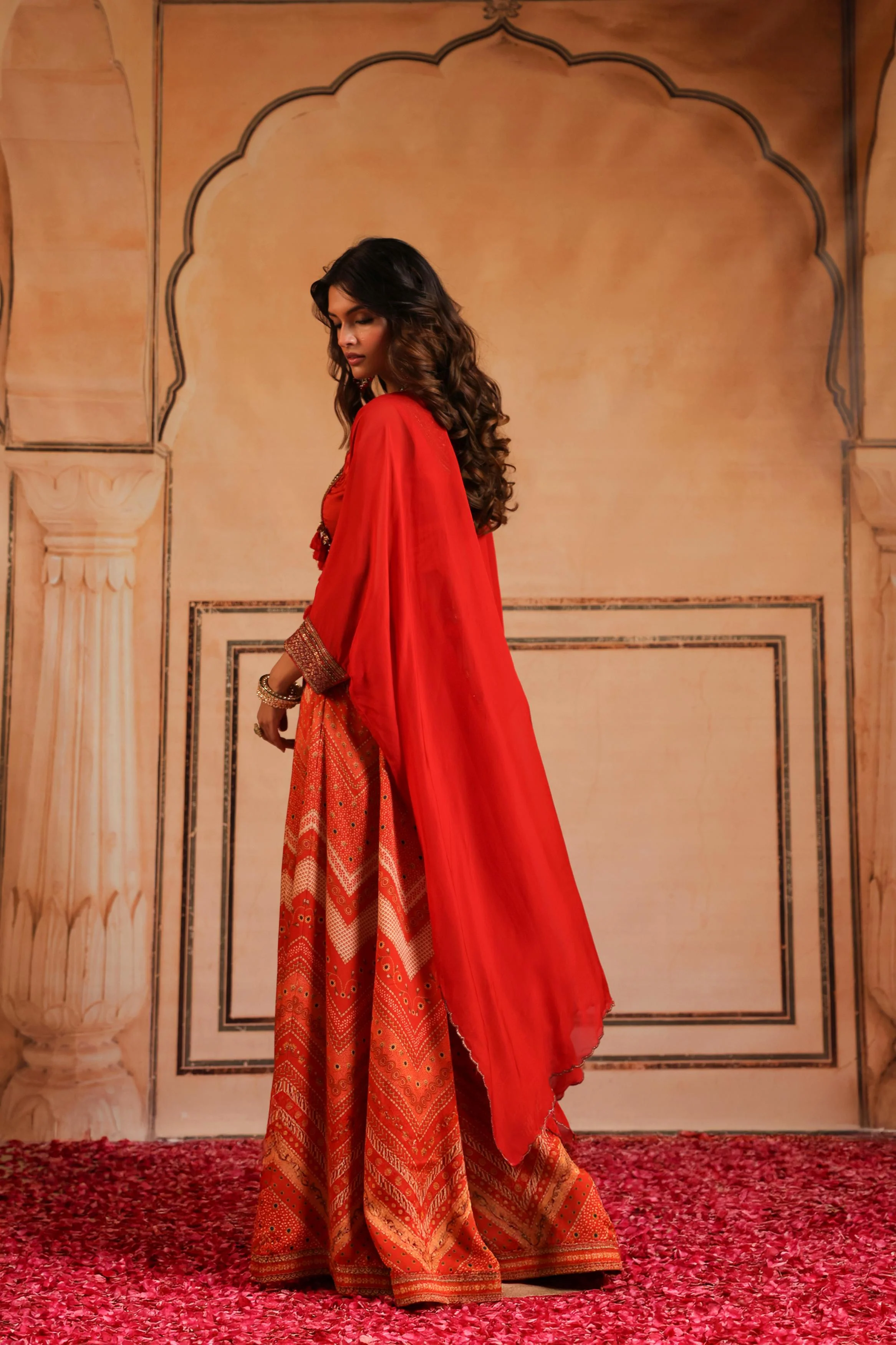 Rust Red Embellished Raw Silk Sharara Set - Image 4
