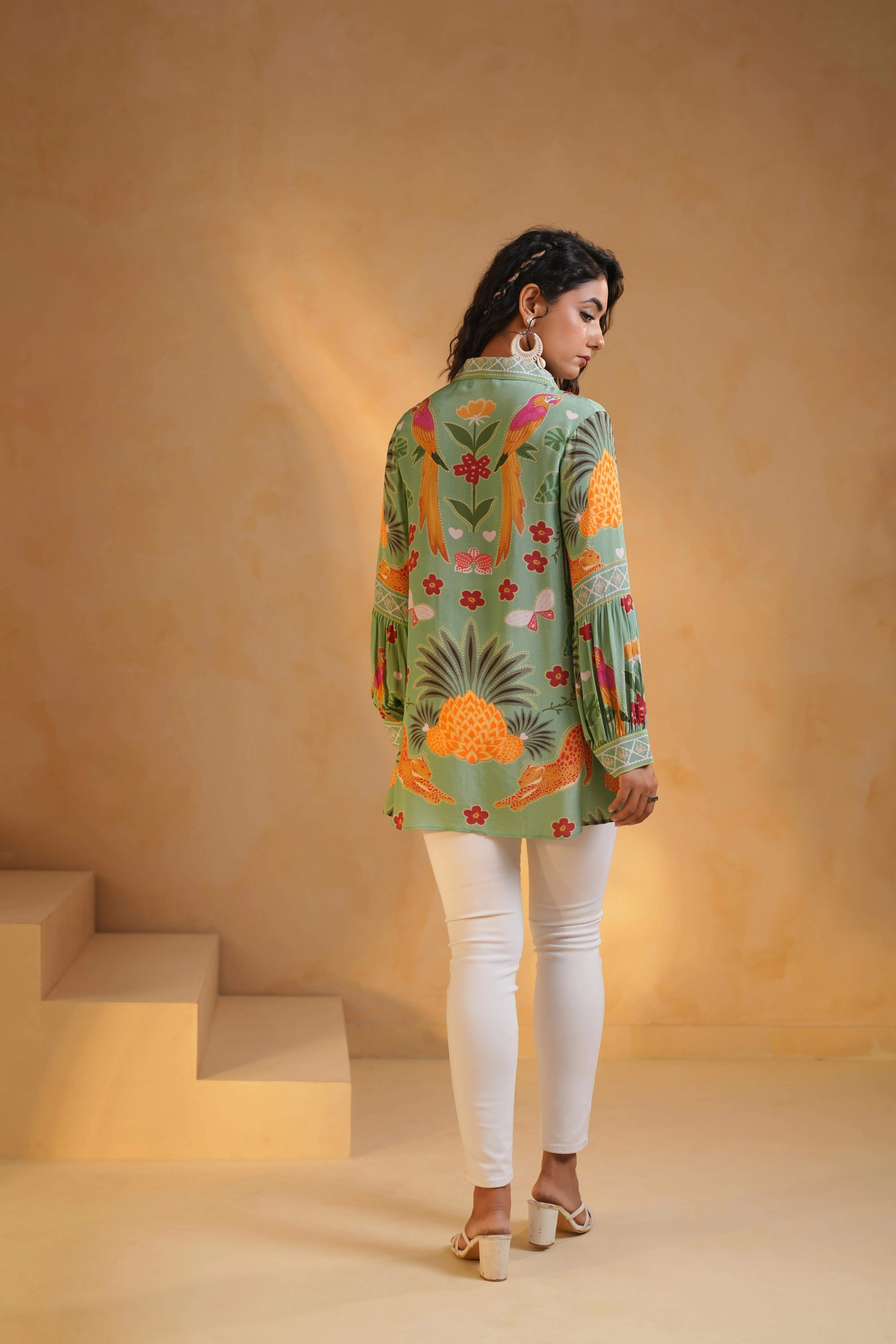 Sage Green Printed Crepe Silk Top - Image 5