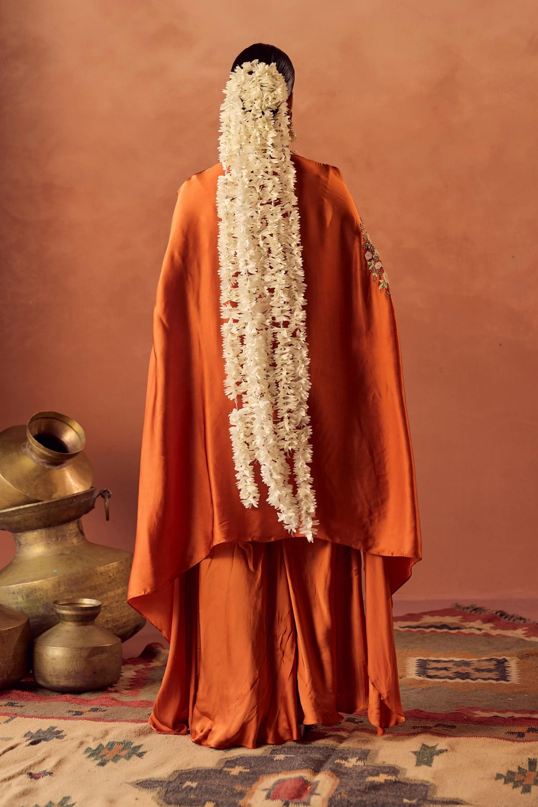 Saffron Glow Embellished Satin Silk Cape Set - Image 7