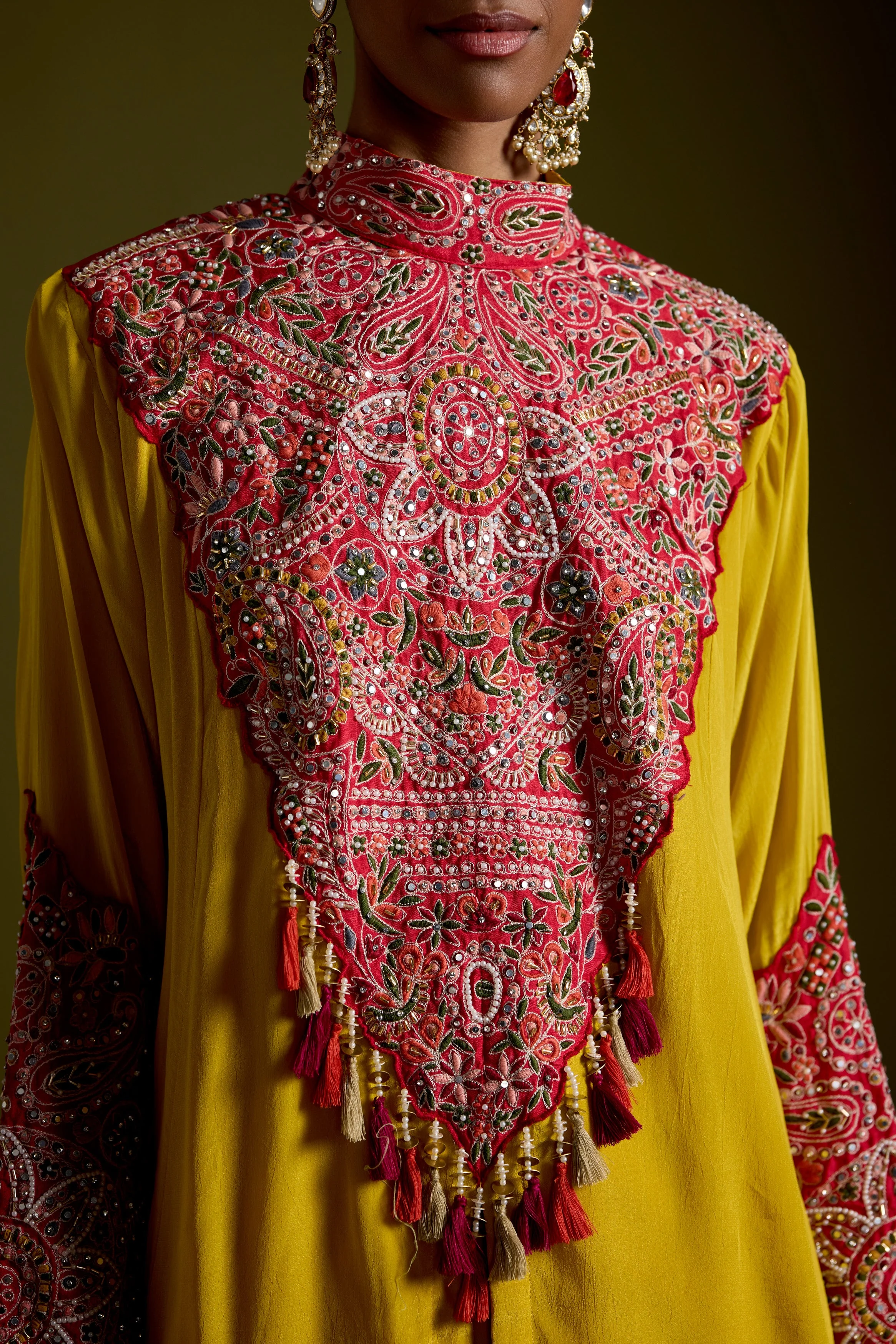 Saffron Yellow Embellished Chinon Silk Skirt Set - Image 2