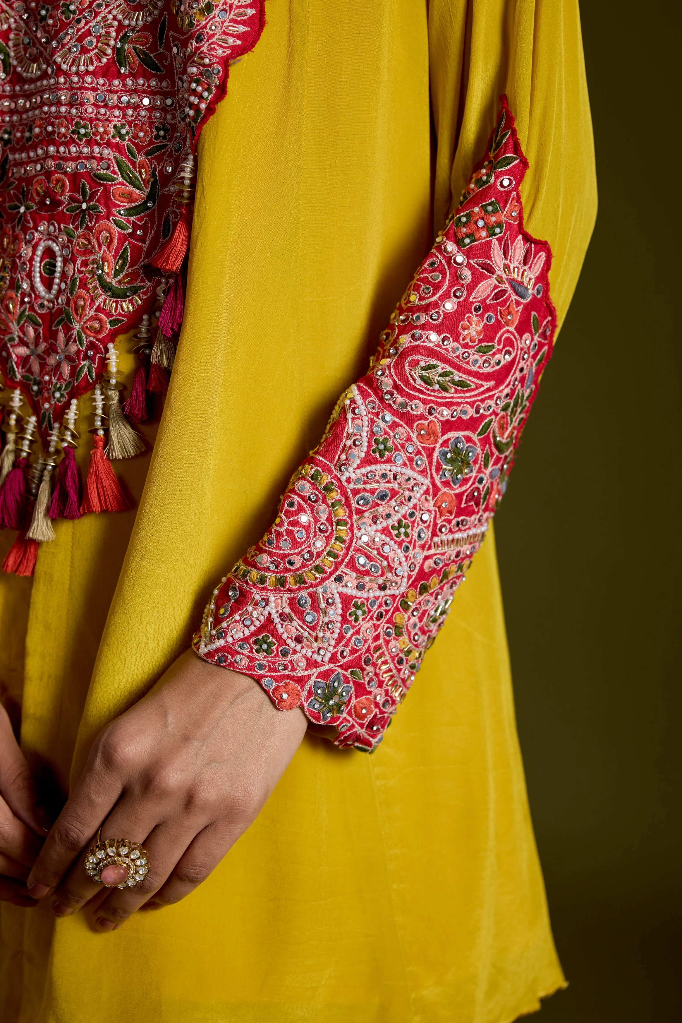 Saffron Yellow Embellished Chinon Silk Skirt Set - Image 3