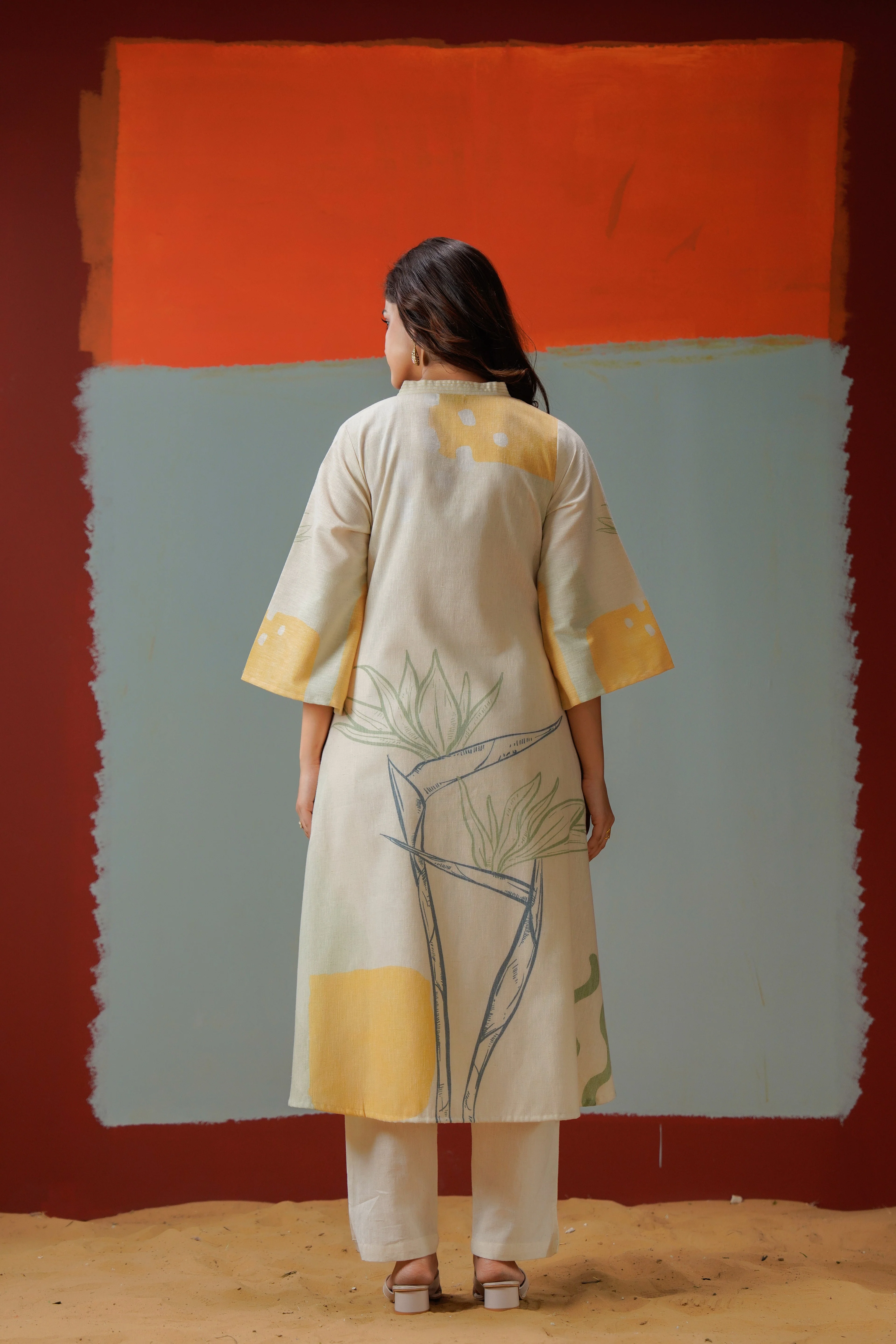 Sage Abstract Printed Linen Pant Set - Image 6