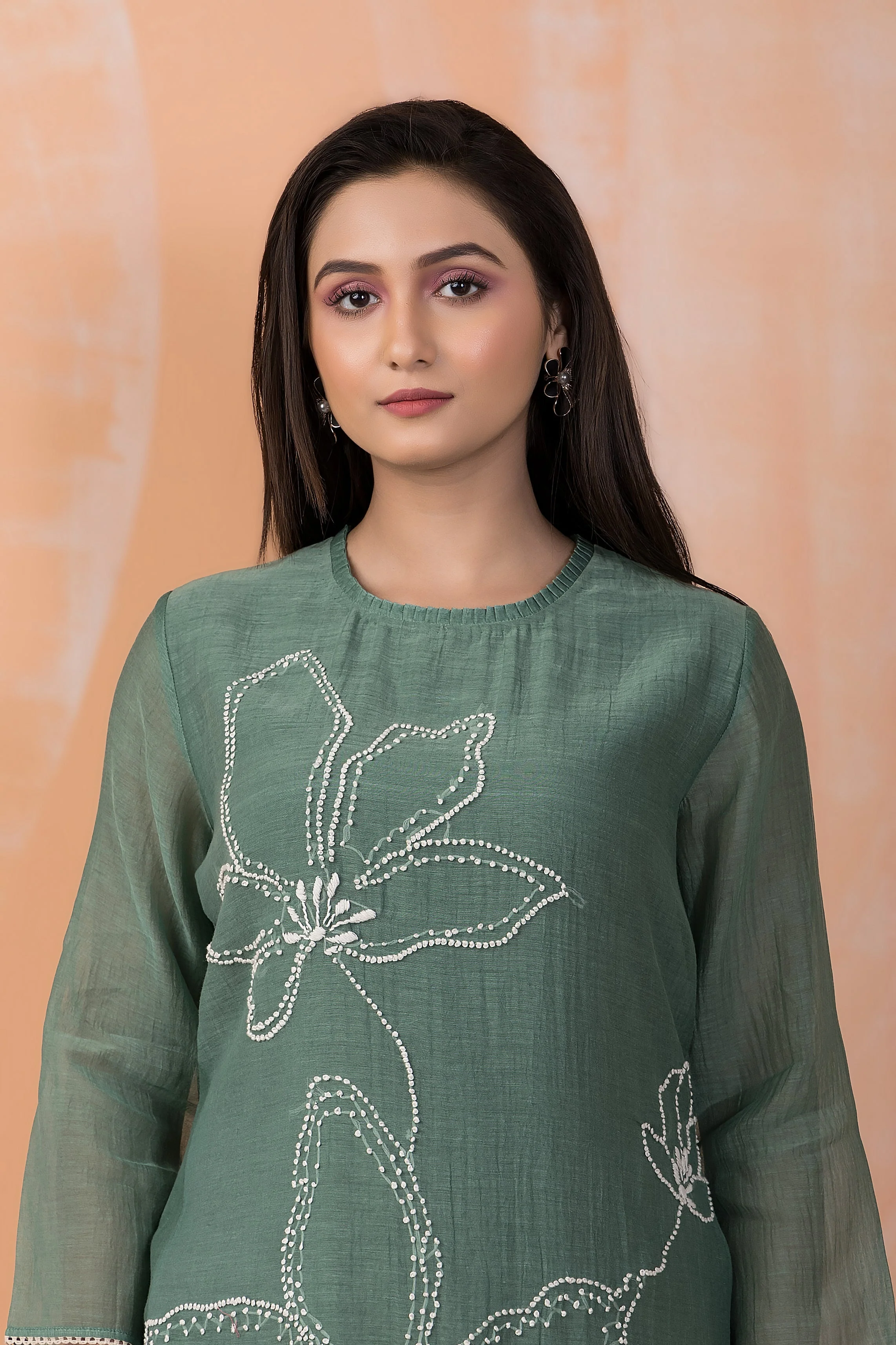 Sage Blossom Embroidered Chanderi Silk Kurta Set - Image 2
