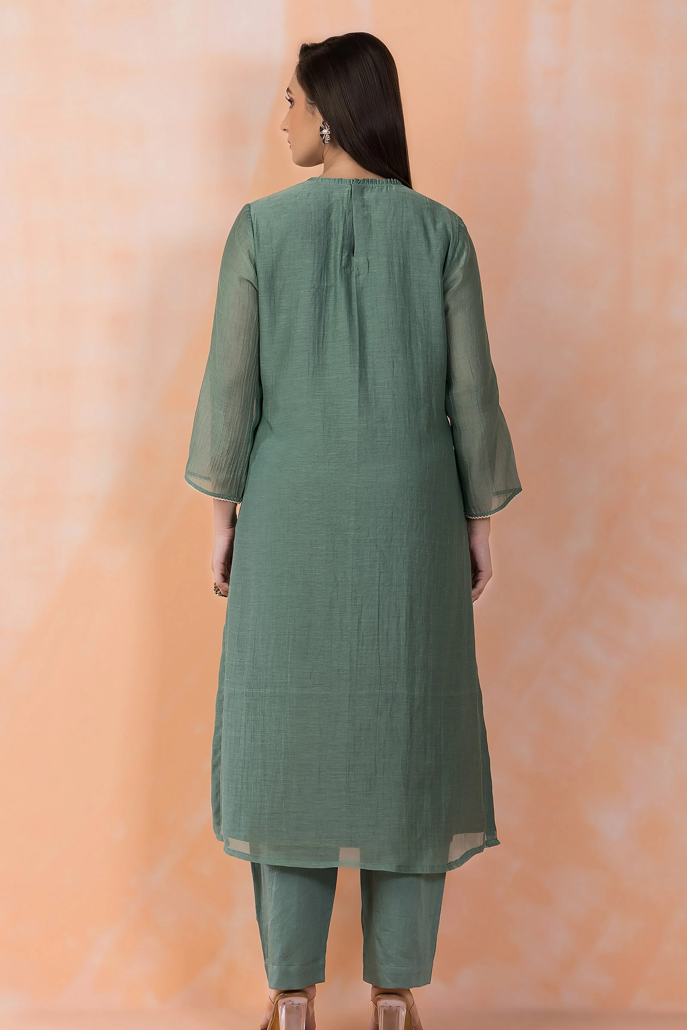 Sage Blossom Embroidered Chanderi Silk Kurta Set - Image 4
