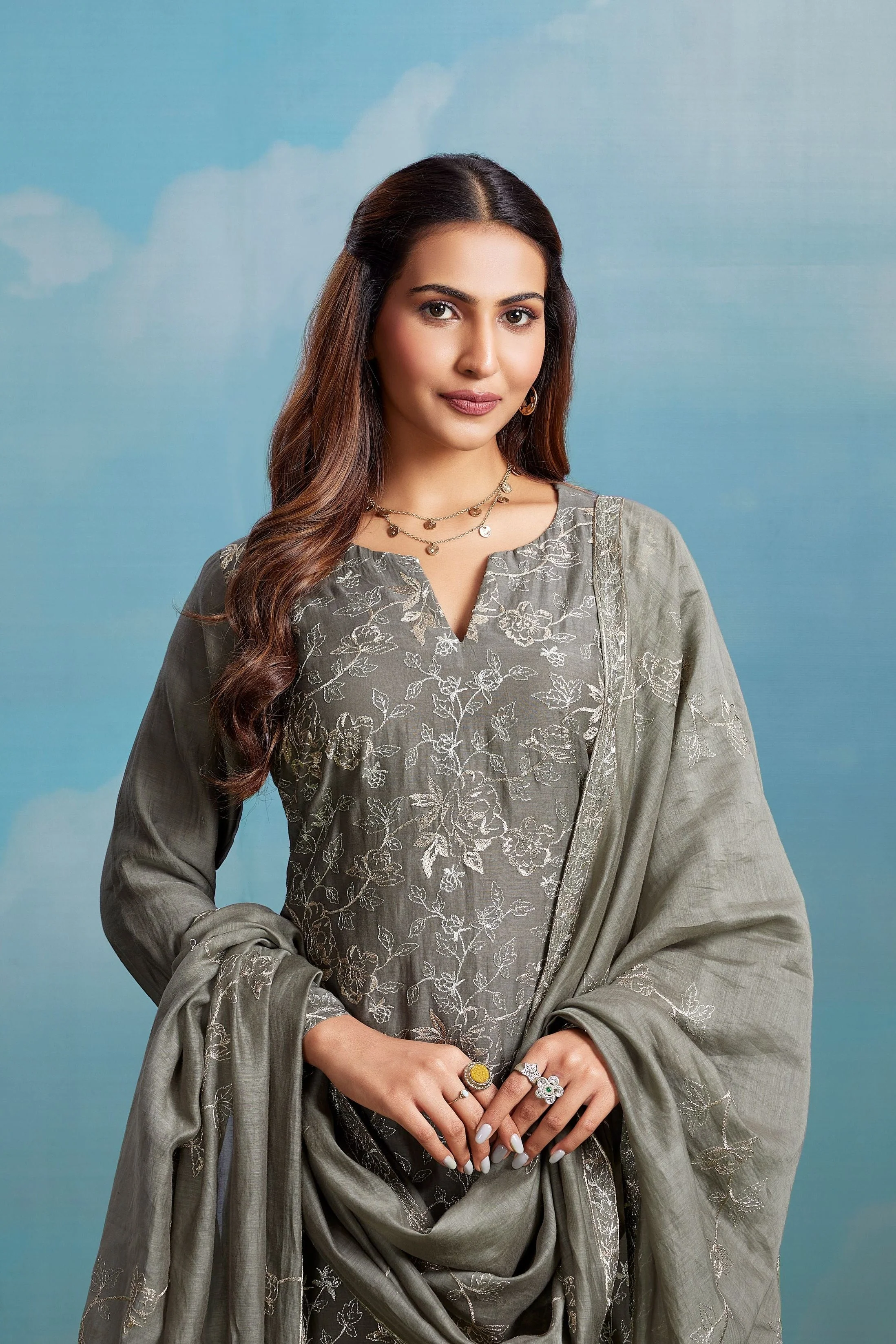 Sage Glimmer Embroidered Chanderi Silk Pant Set - Image 2
