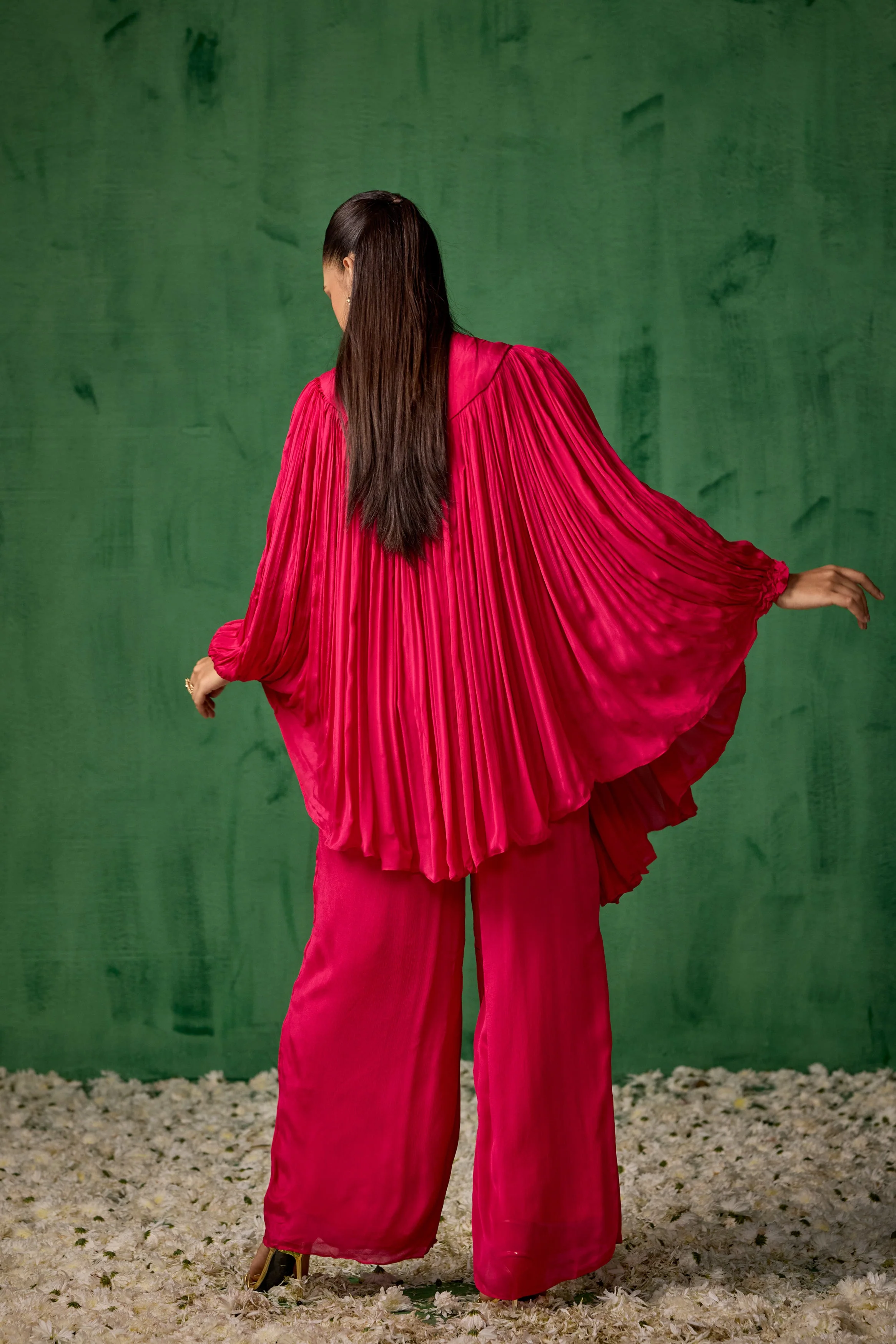 Raspberry Pink Embellished Chinon Silk Kaftan Co-Ord - Image 7