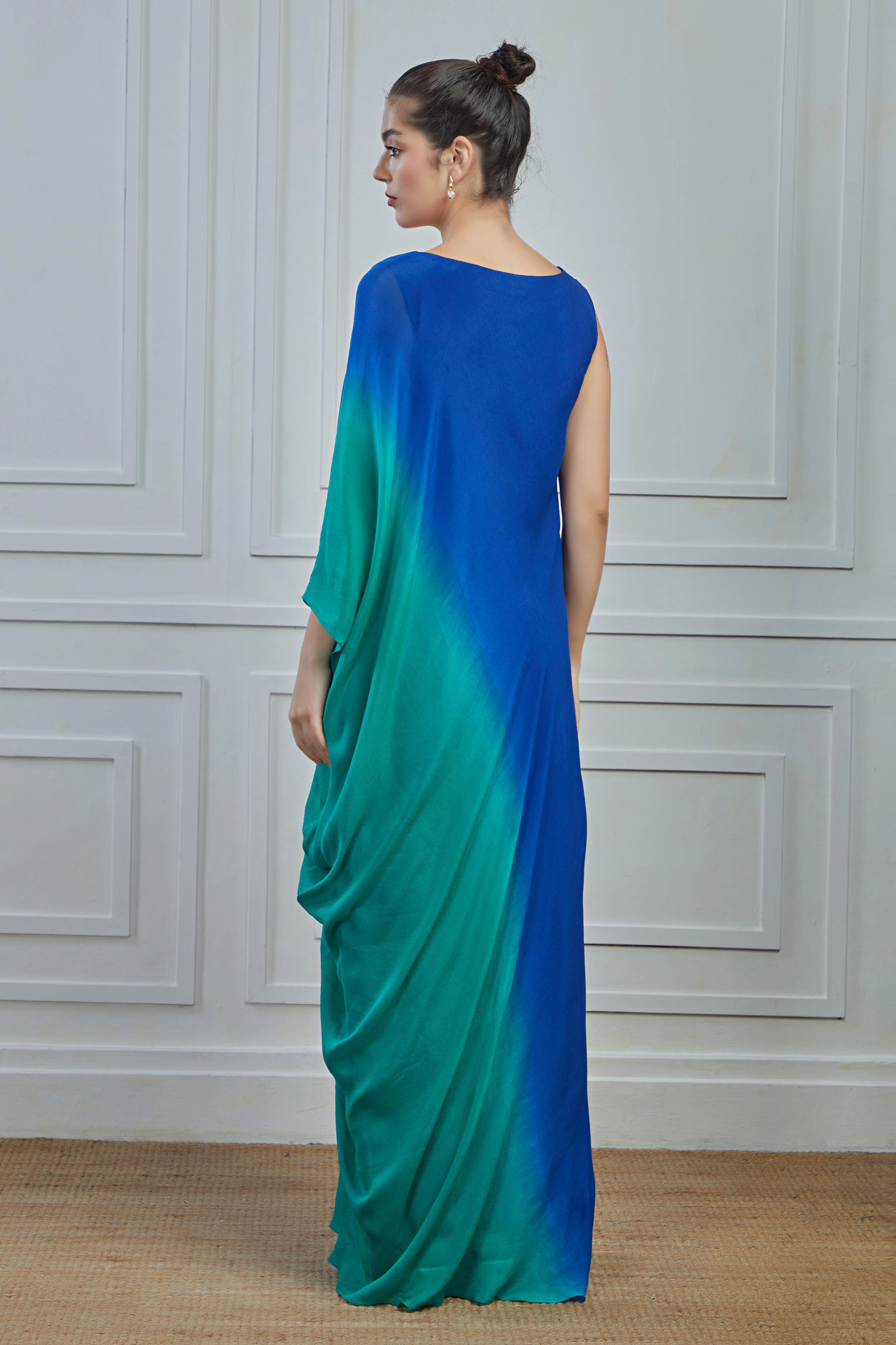 Blue Ombre-Dyed Crepe Silk Gown Dress - Image 5
