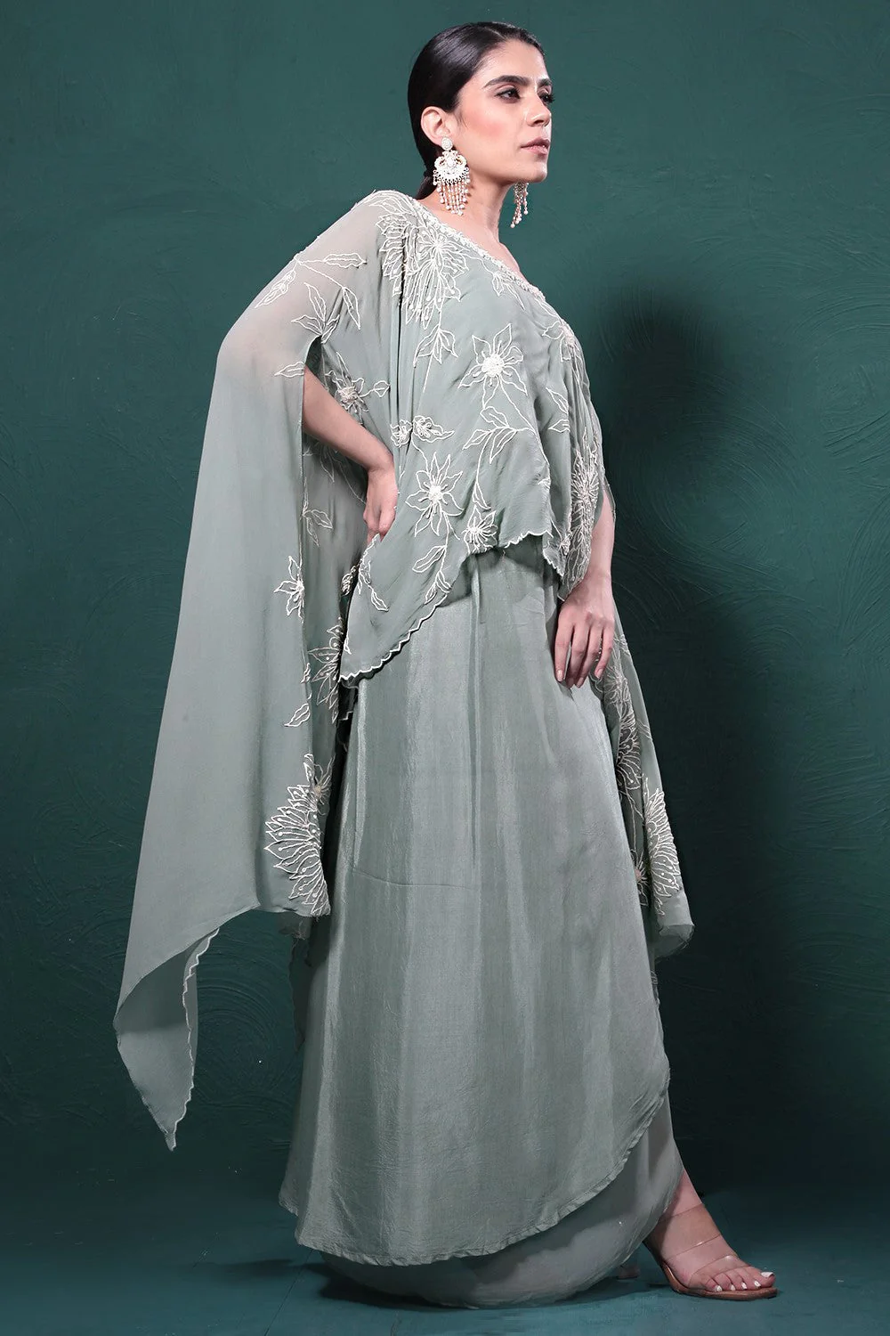 Sage Green Embroidered Kaftan Set - Image 2