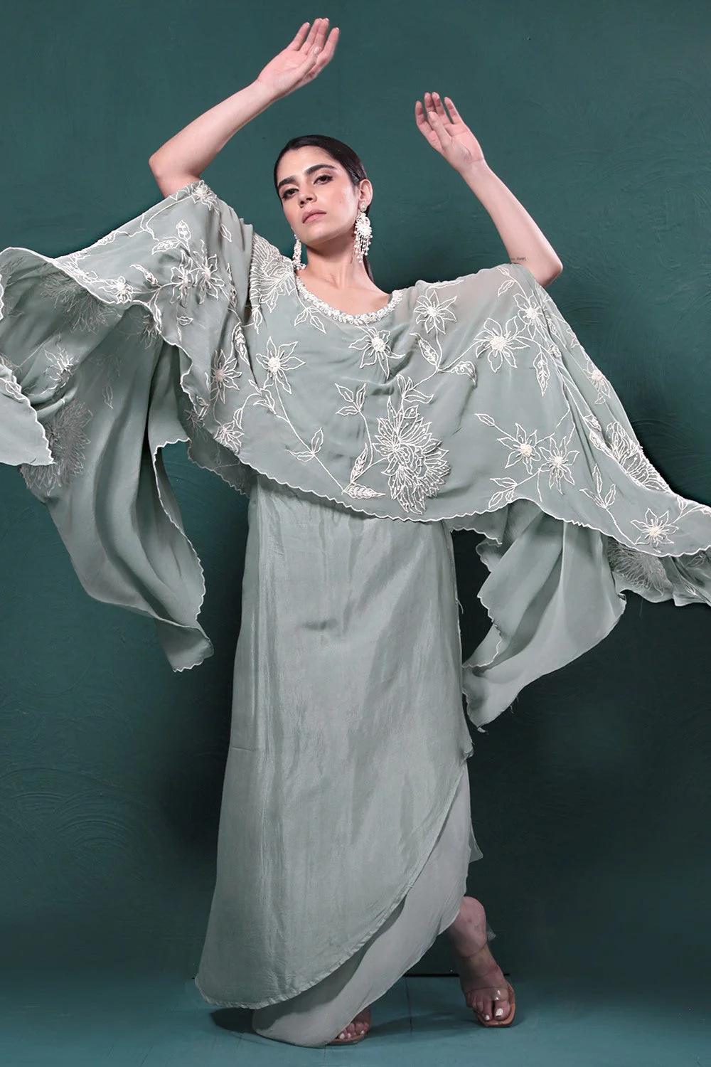 Sage Green Embroidered Kaftan Set - Image 3