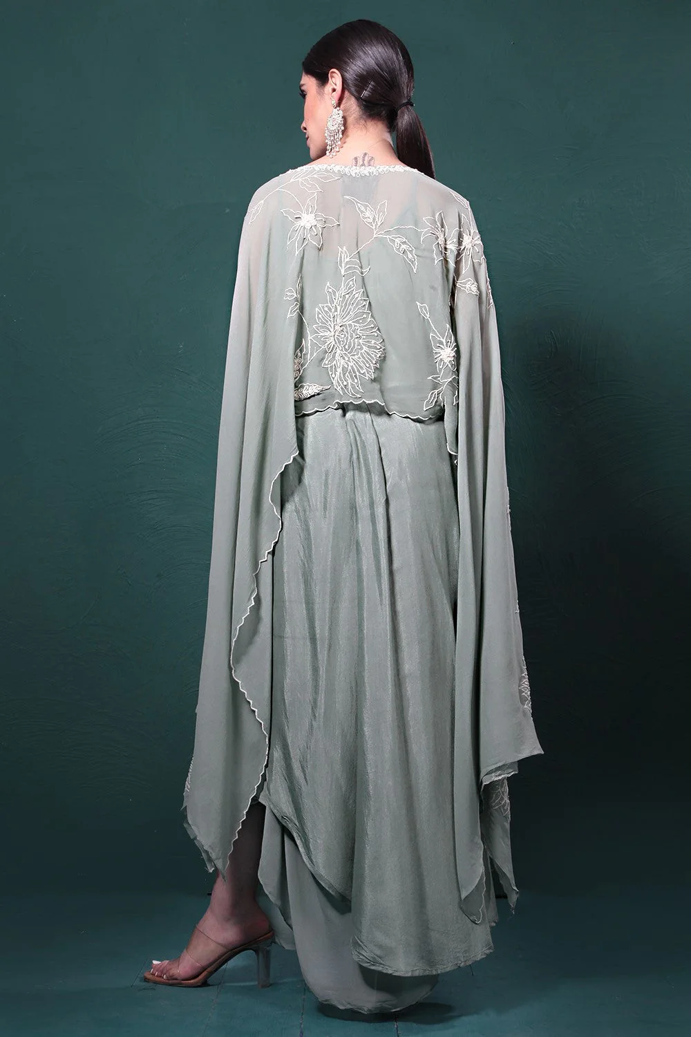 Sage Green Embroidered Kaftan Set - Image 4