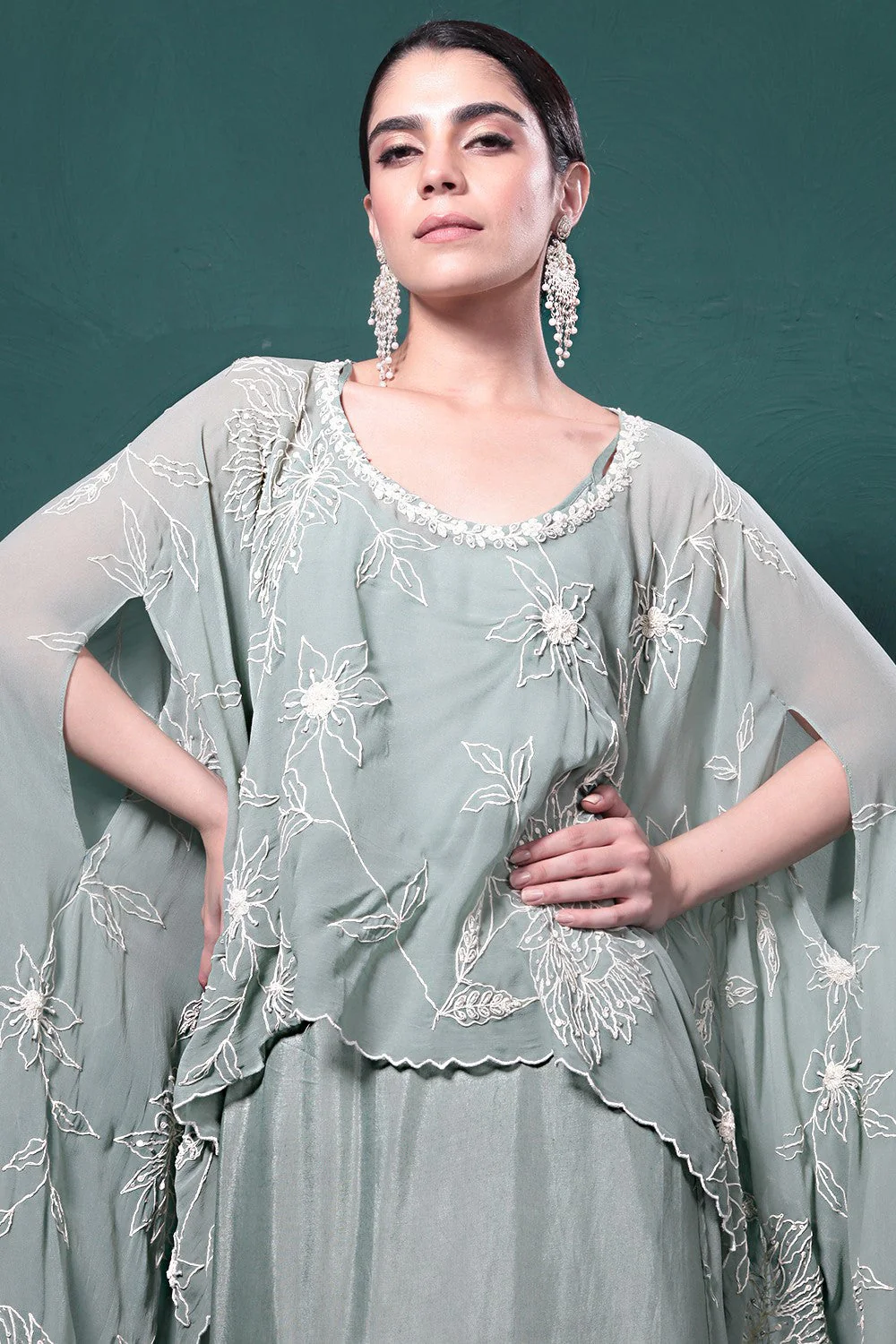 Sage Green Embroidered Kaftan Set - Image 5