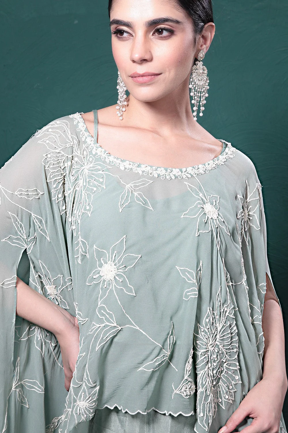 Sage Green Embroidered Kaftan Set - Image 6