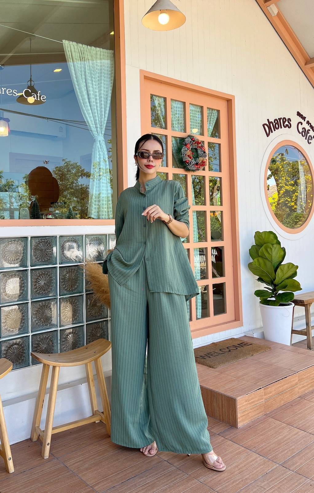Sage Green Pinstripe Co-Ord Set - Image 2