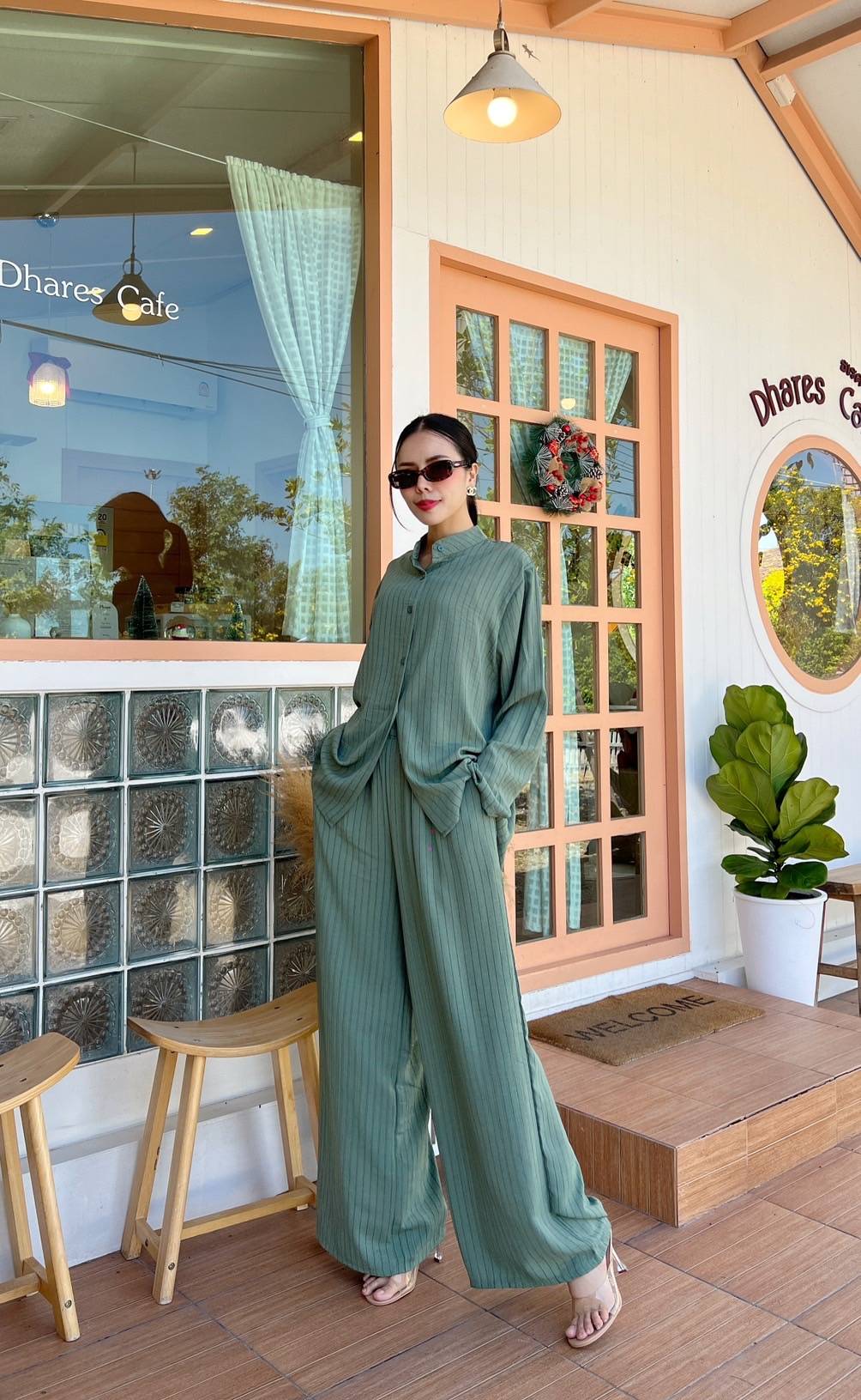 Sage Green Pinstripe Co-Ord Set - Image 3