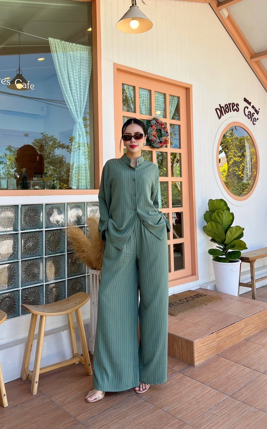 Sage Green Pinstripe Co-Ord Set - Image 4