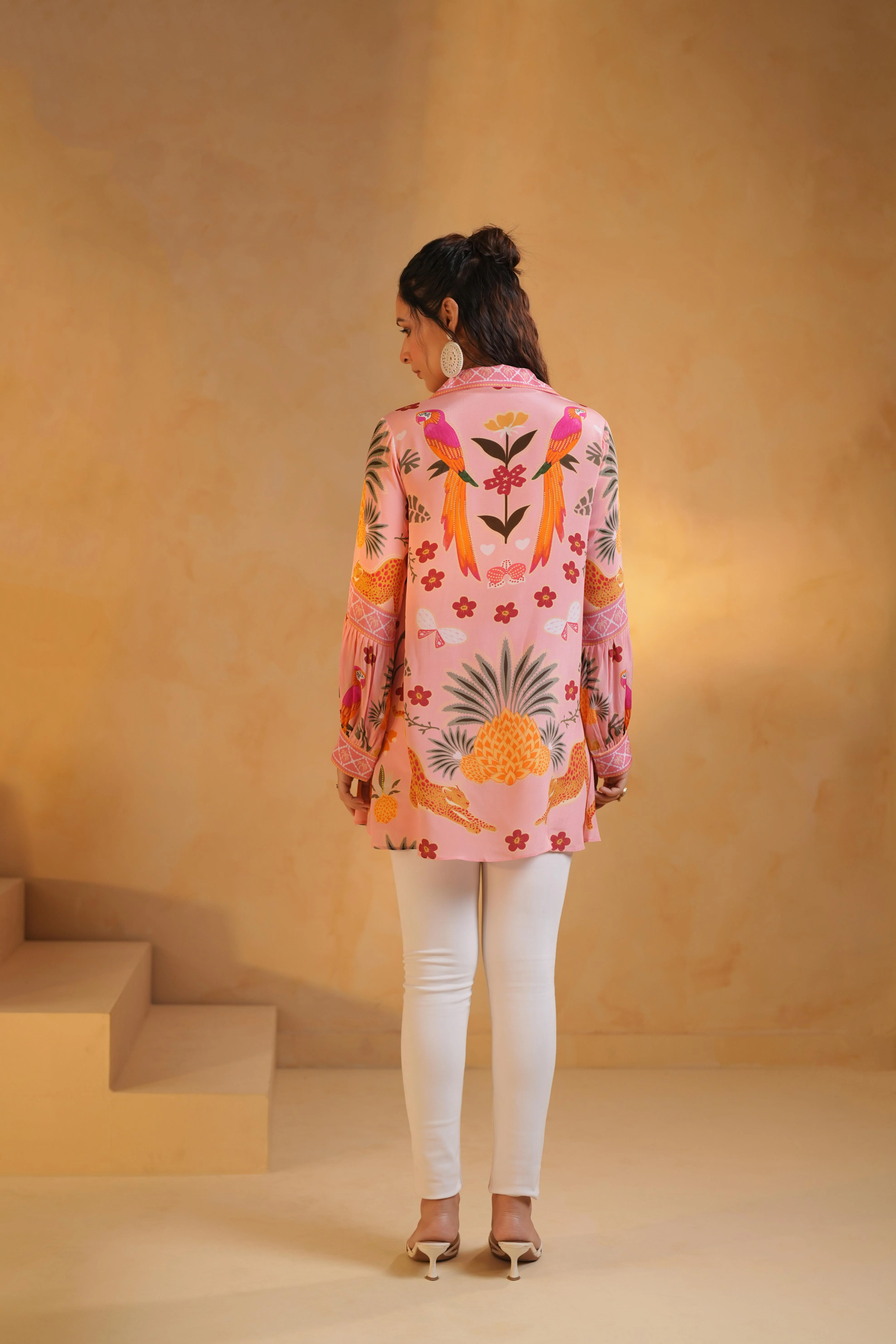 Pastel Pink Printed Crepe Silk Top - Image 4