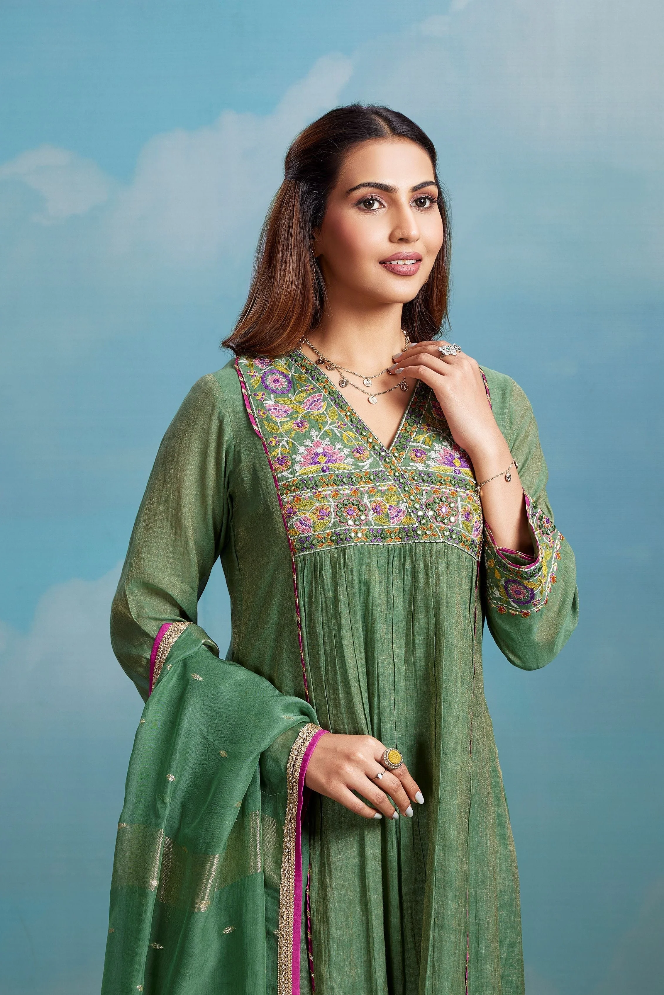 Sage Meadow Embroidered Chanderi Silk Pant Set - Image 2