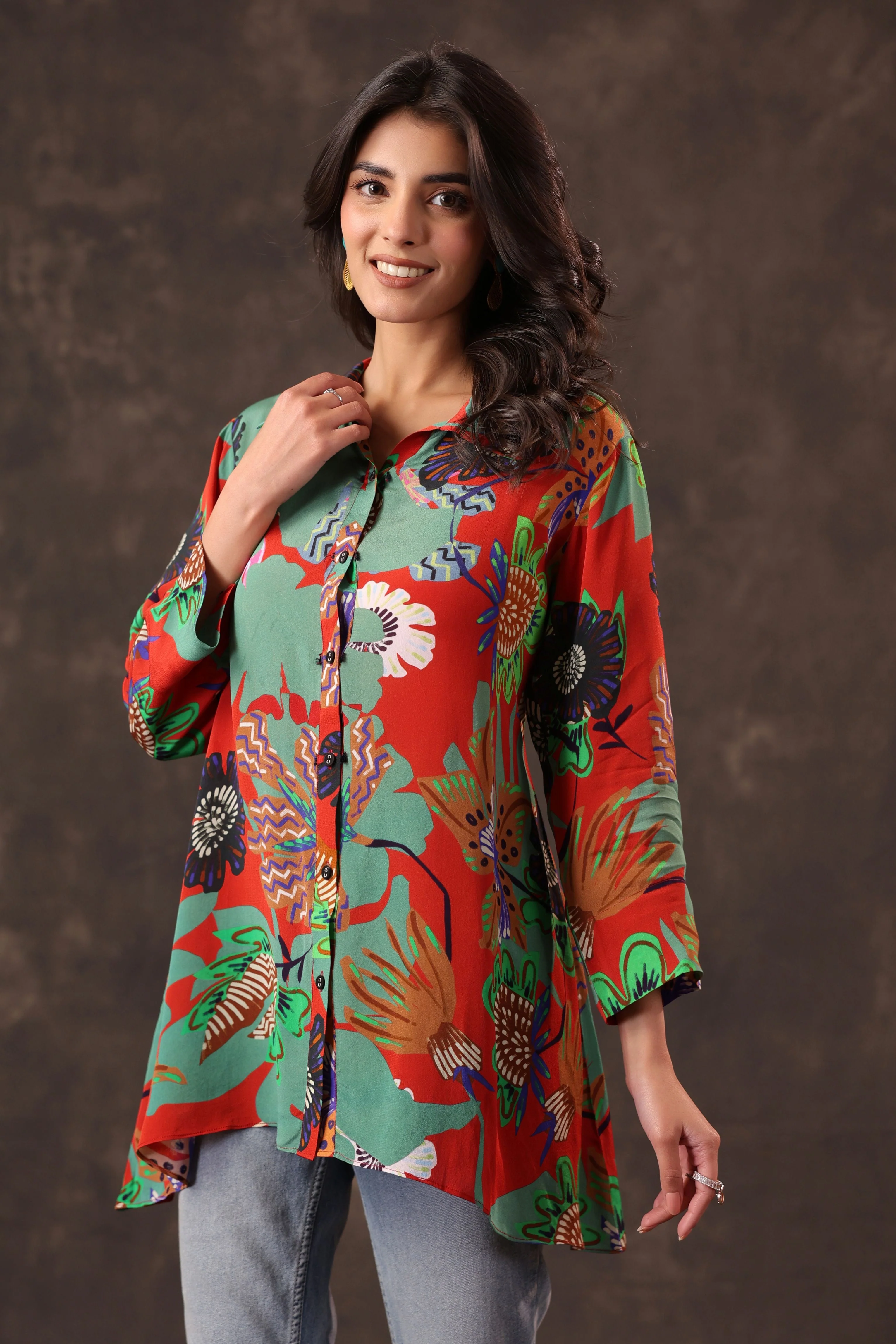 Sage Scarlet Printed Crepe Silk Top - Image 2