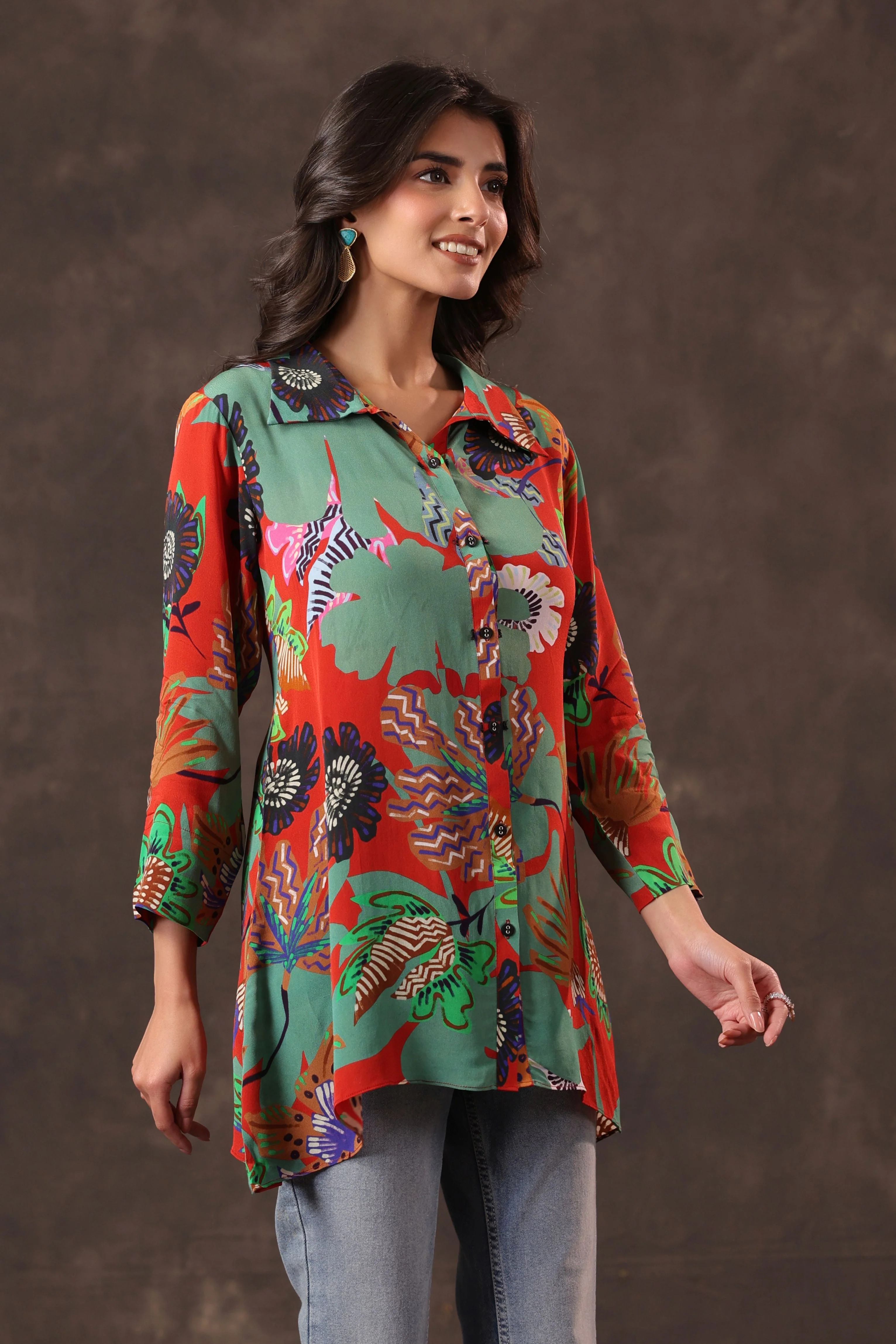 Sage Scarlet Printed Crepe Silk Top - Image 3