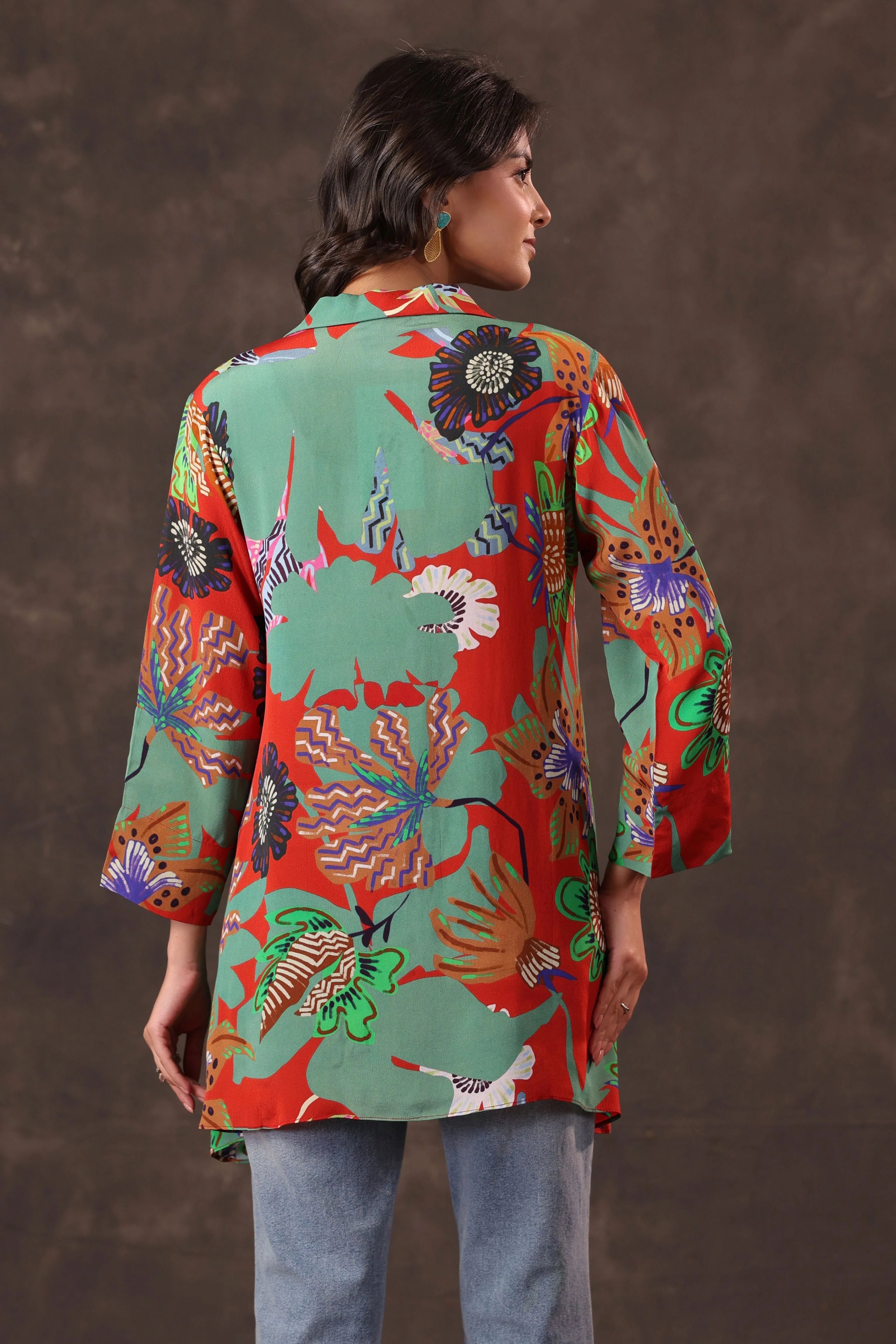 Sage Scarlet Printed Crepe Silk Top - Image 4