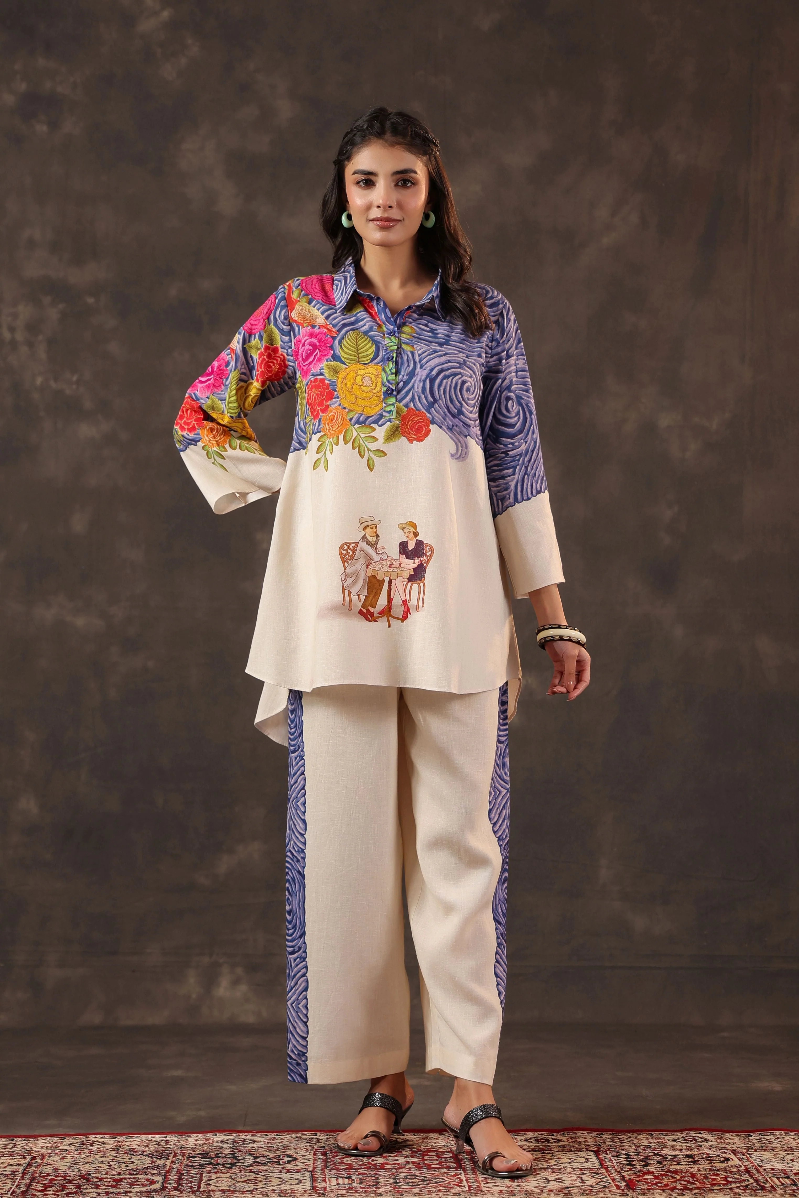 Sand Ivory Printed Linen Co-Ord Set