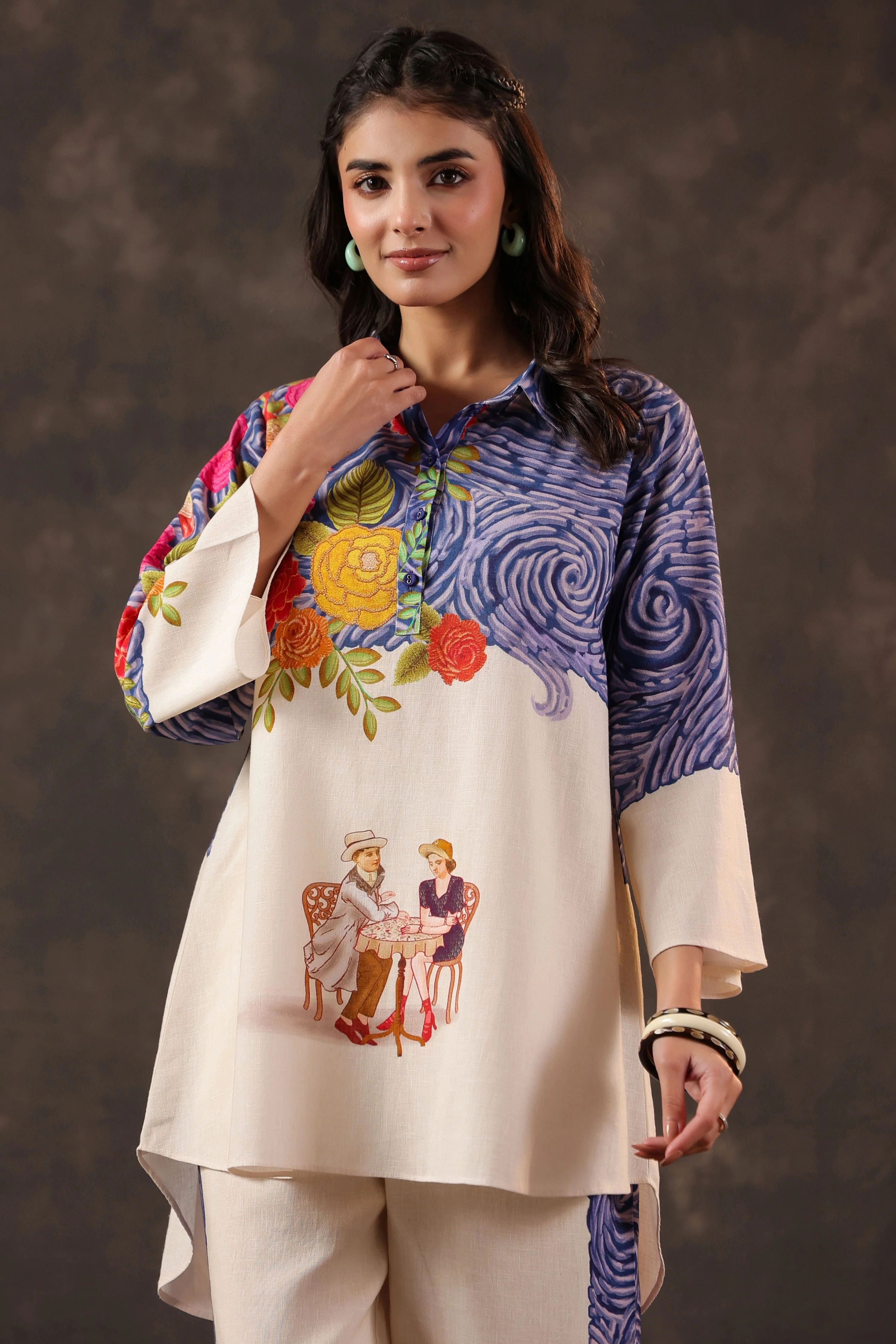 Sand Ivory Printed Linen Co-Ord Set - Image 2