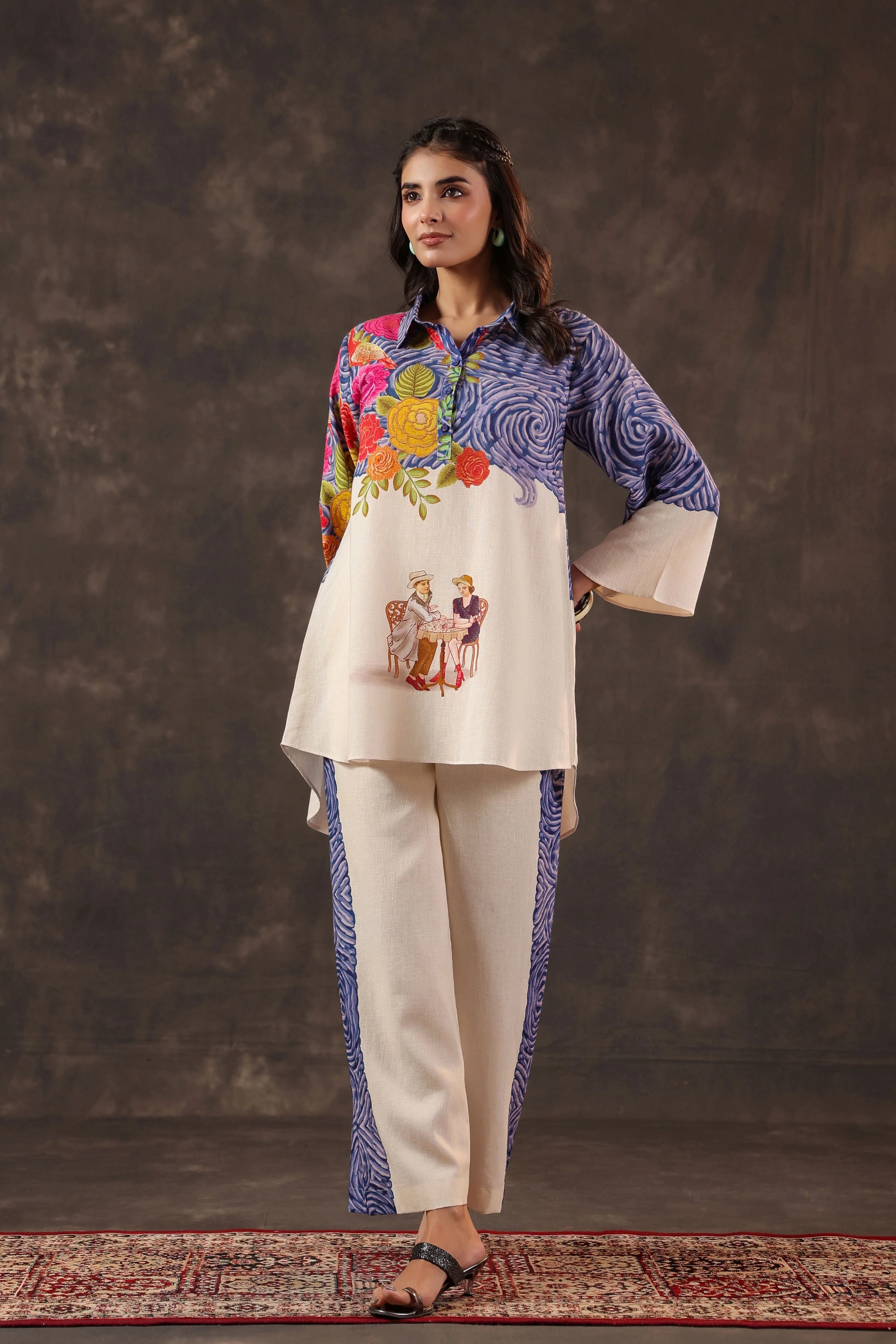 Sand Ivory Printed Linen Co-Ord Set - Image 3