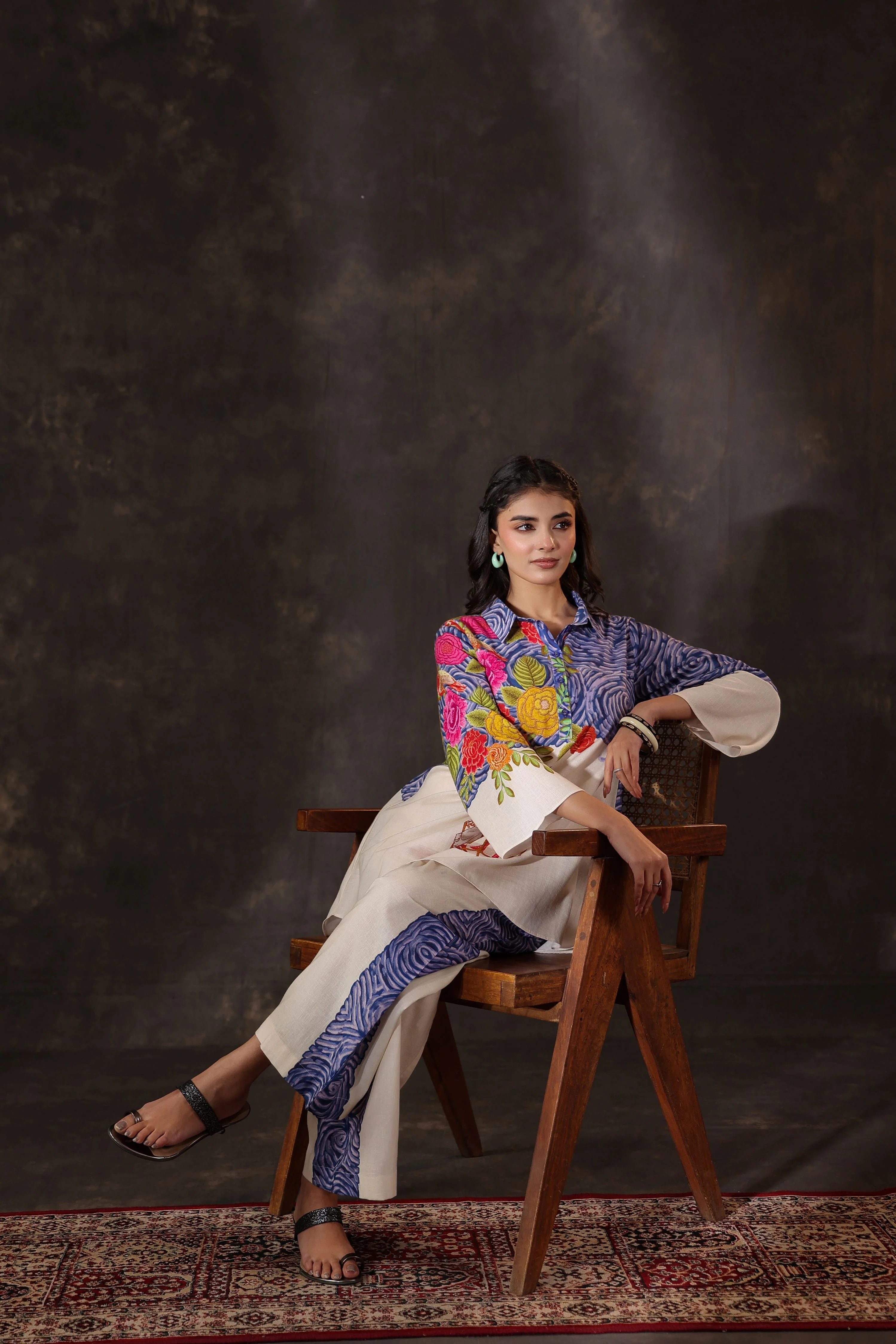 Sand Ivory Printed Linen Co-Ord Set - Image 4