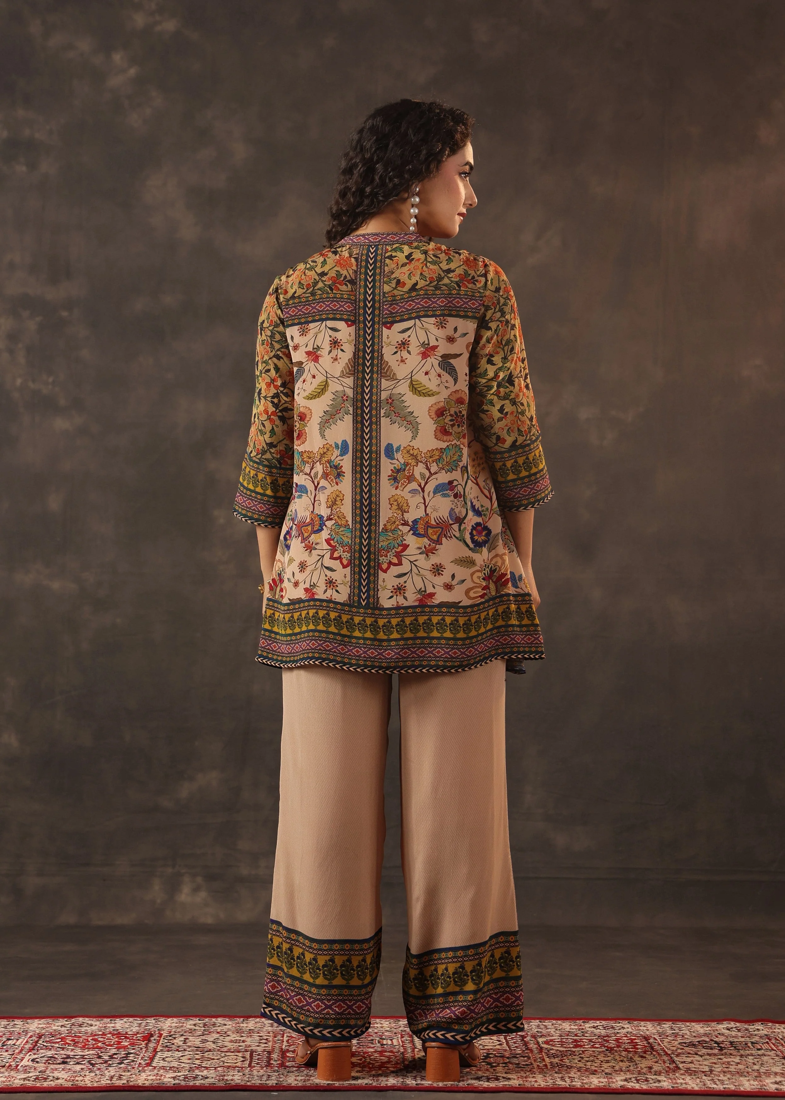 Sandalwood Beige Printed Crepe Silk Co-Ord Set - Image 5