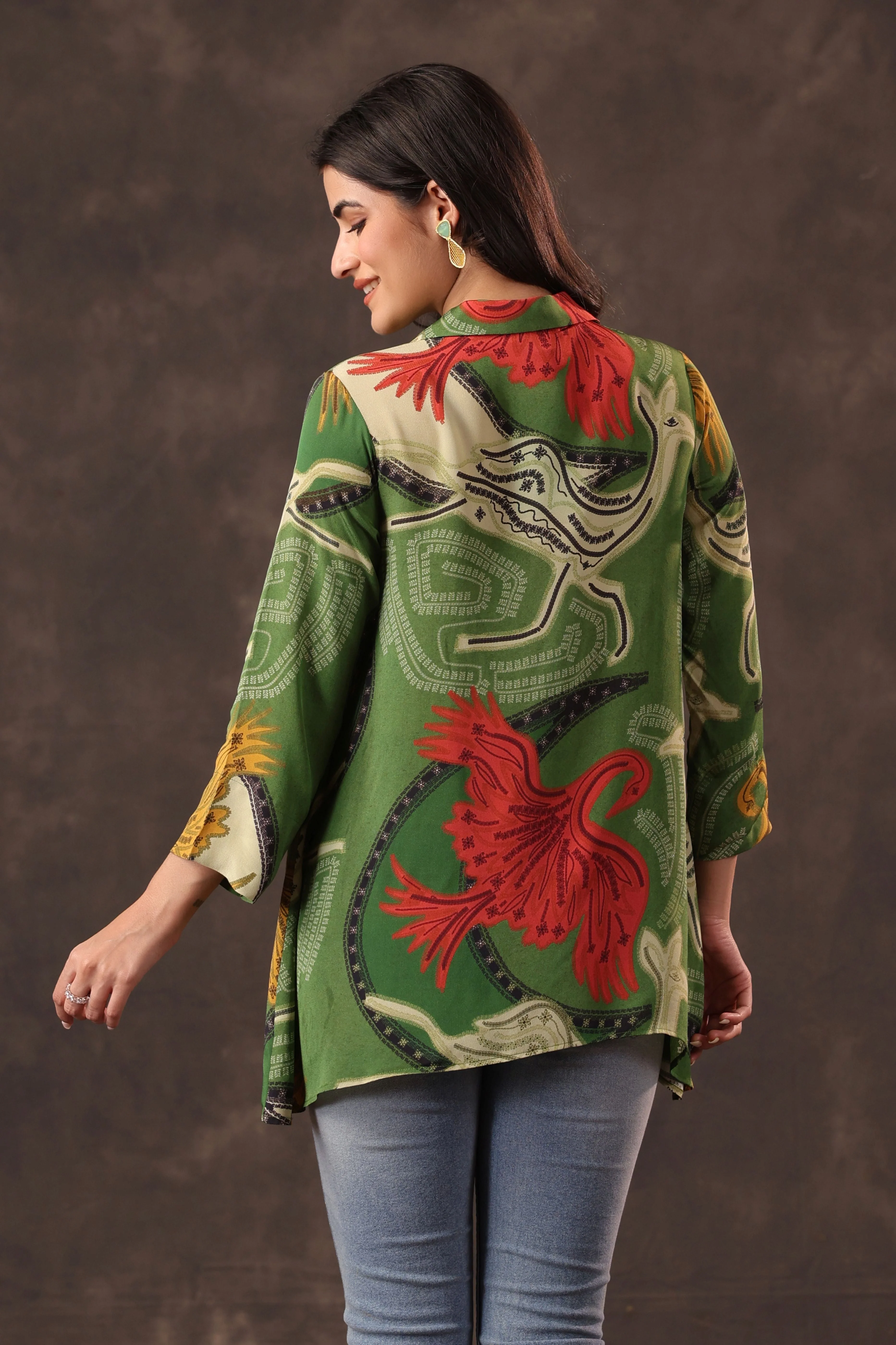 Sap Green Printed Crepe Silk Top - Image 5