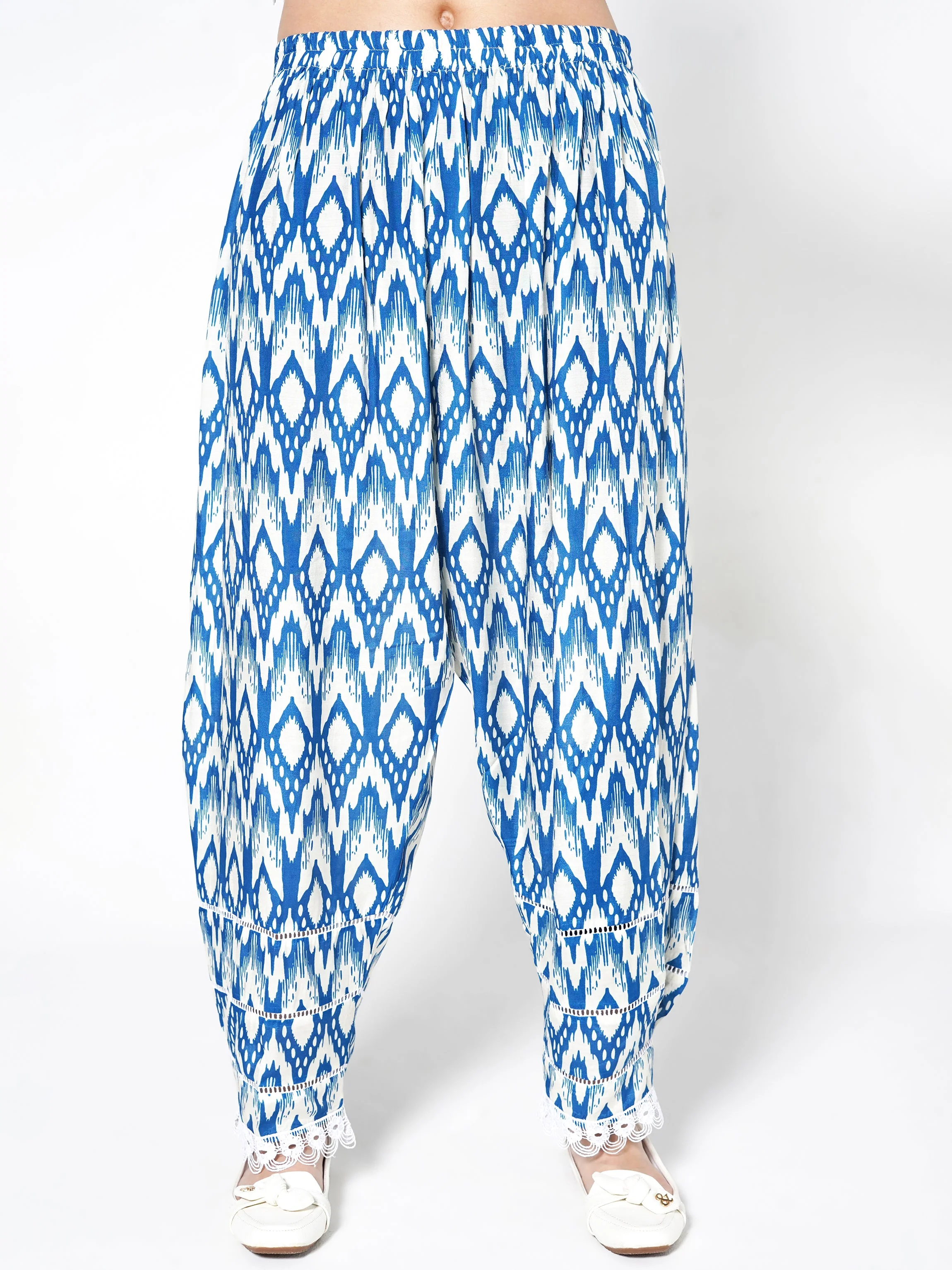 Sapphire Blue Printed Linen Silk Co-Ord Set - Image 4