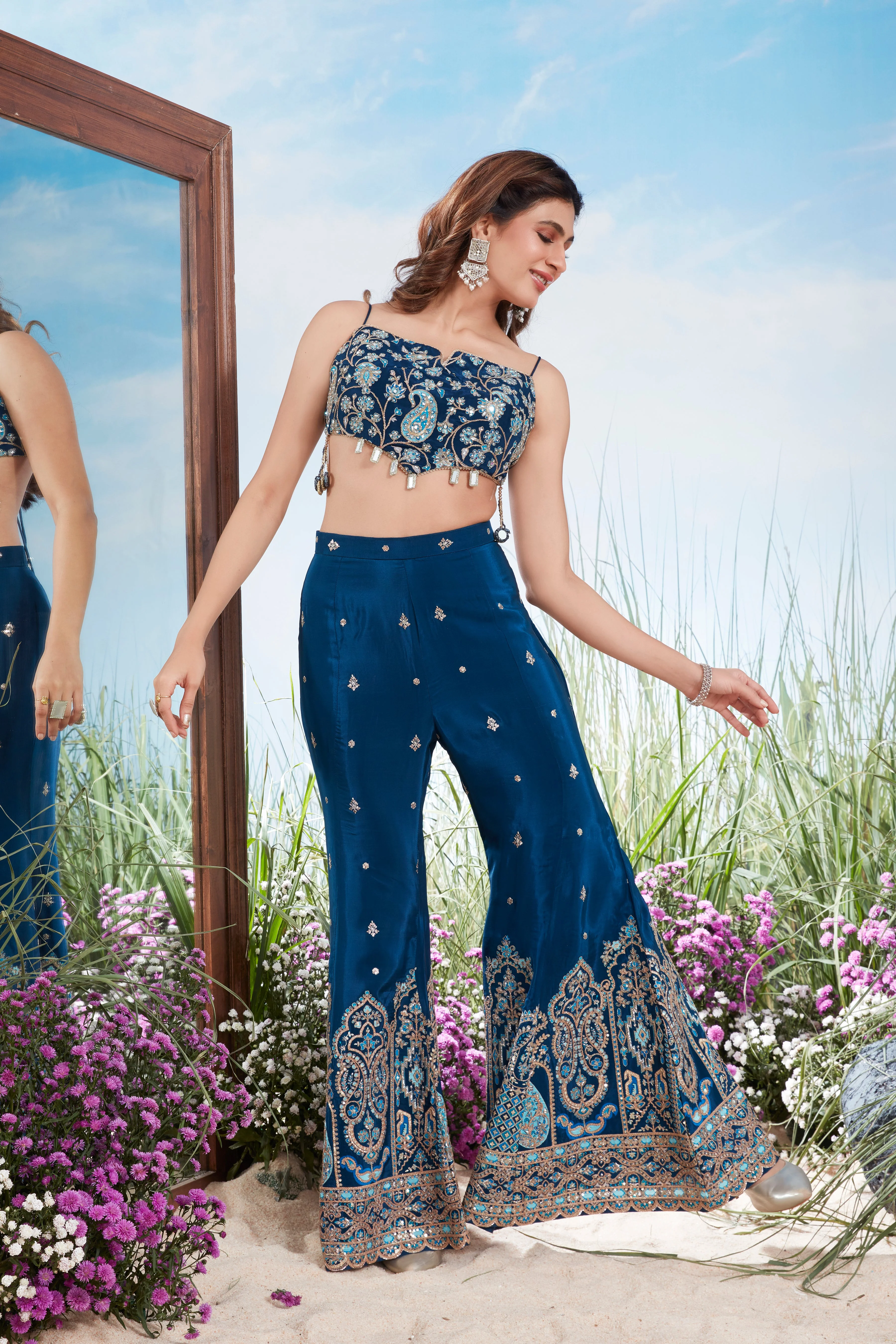 Sapphire Embellished Muslin Silk Palazzo Set - Image 2