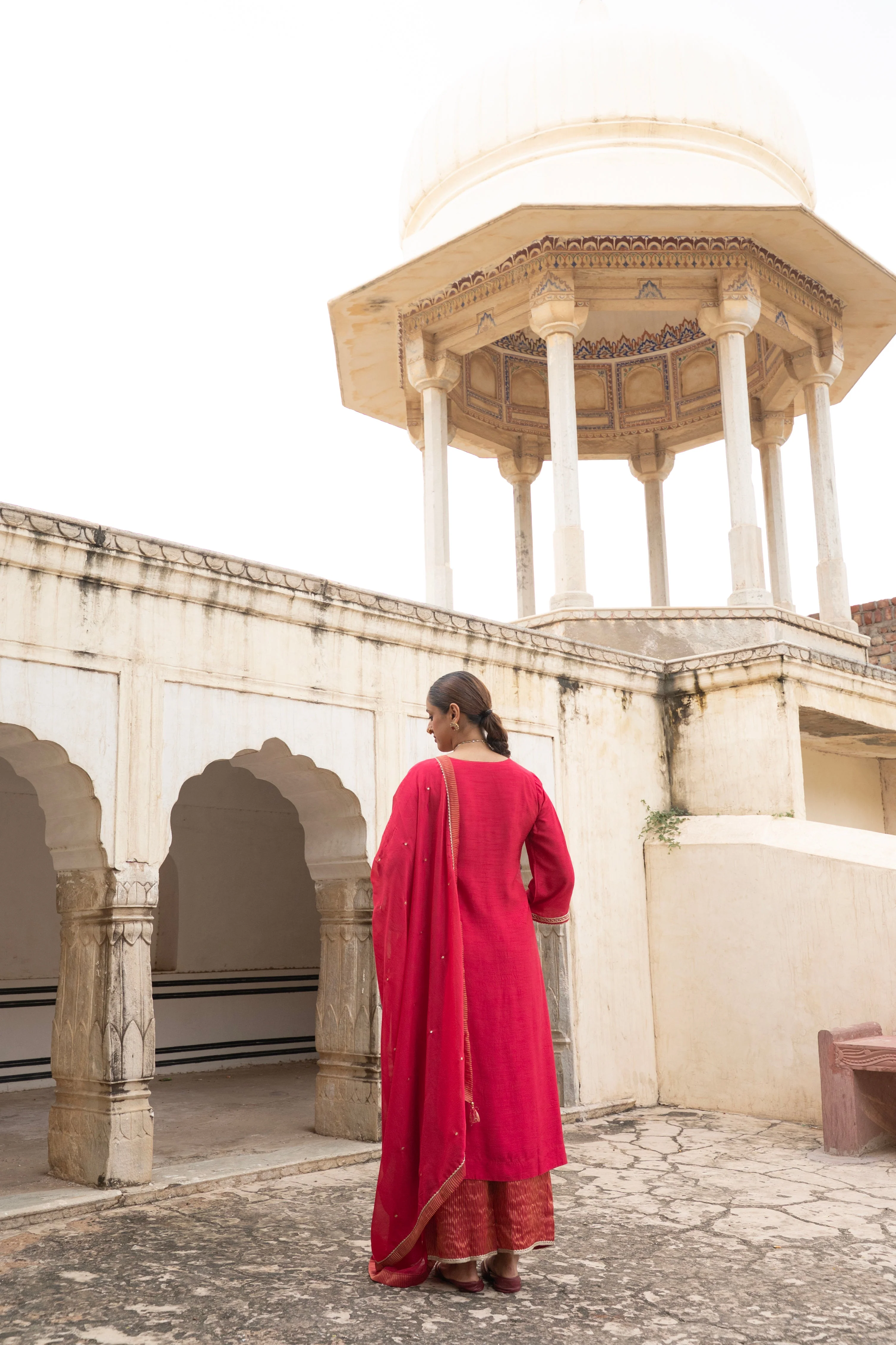 Scarlet Red Embellished Dola Silk Pant Set - Image 5