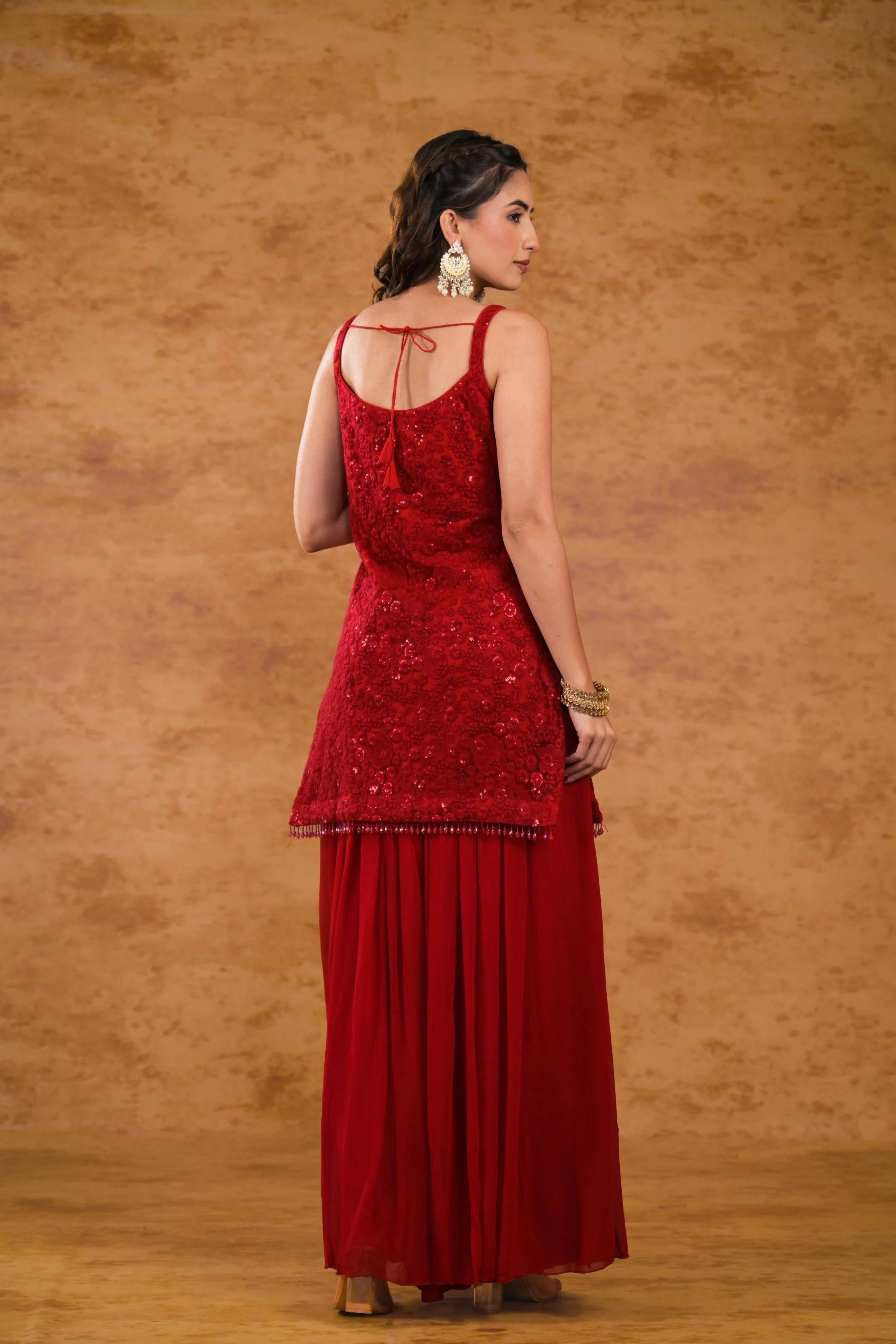 Scarlet Red Embellished Premium Net Palazzo Set - Image 5