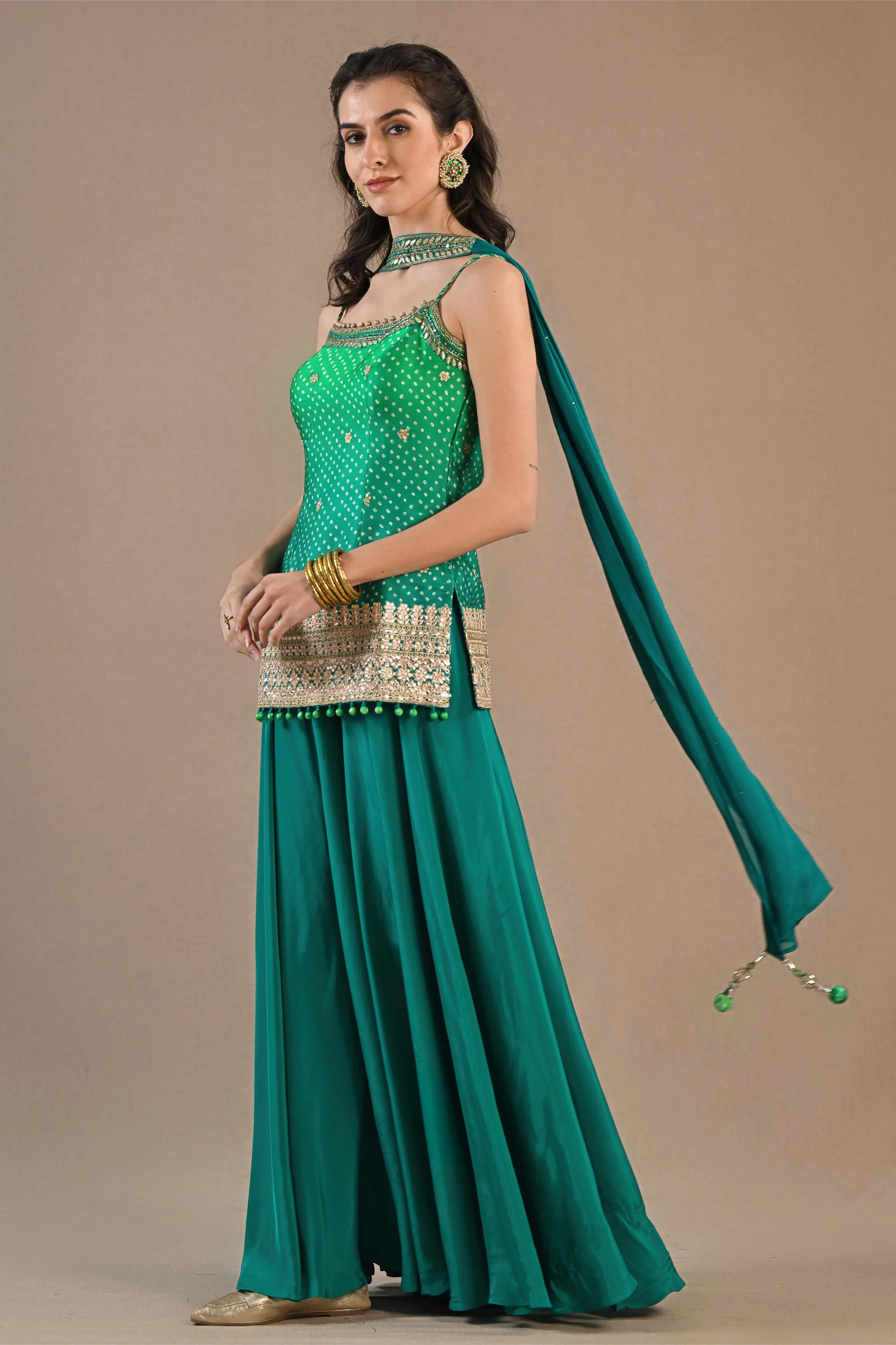 Sea-Green Bandhej Printed Crepe Silk Palazzo Set - Image 4