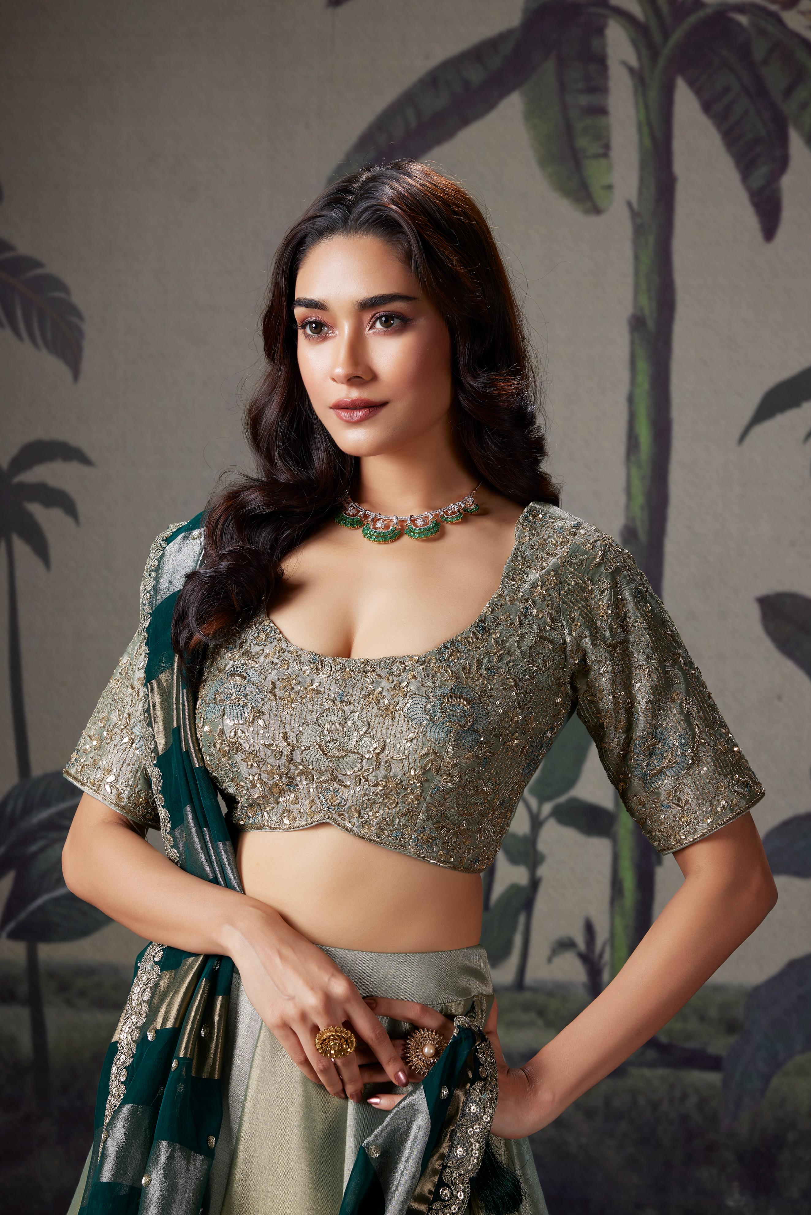 Sea Green Embellished Premium Silk Lehenga Set - Image 2