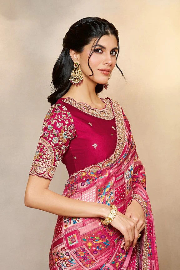 Rani Pink Embellished Gajji Jaquard Silk Saree - Image 2