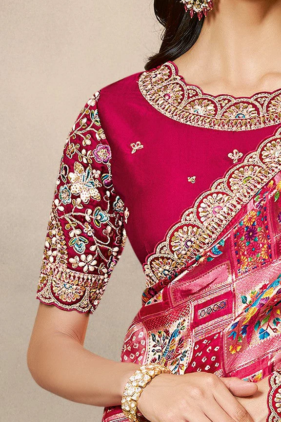 Rani Pink Embellished Gajji Jaquard Silk Saree - Image 3