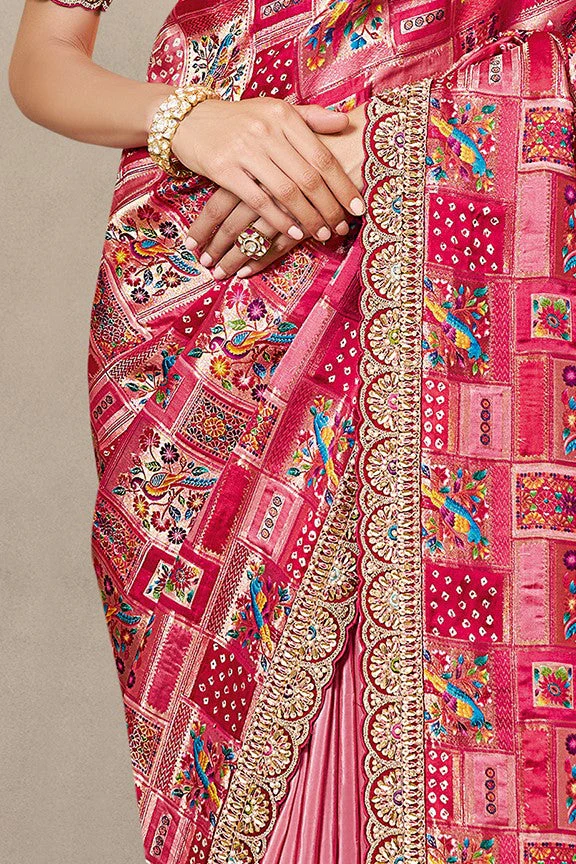 Rani Pink Embellished Gajji Jaquard Silk Saree - Image 4