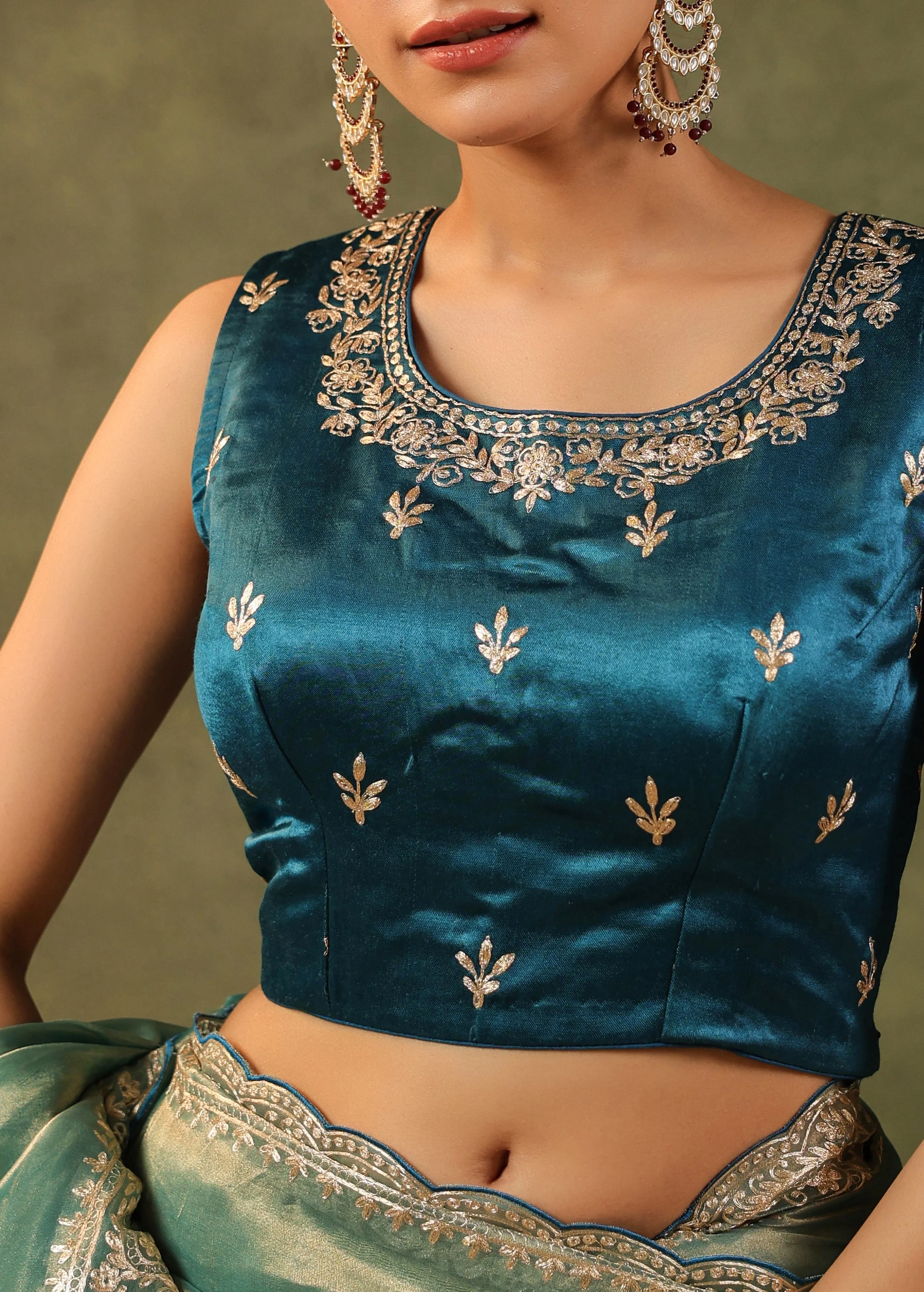 Sea Green Embroidered Organza Silk Saree - Image 3