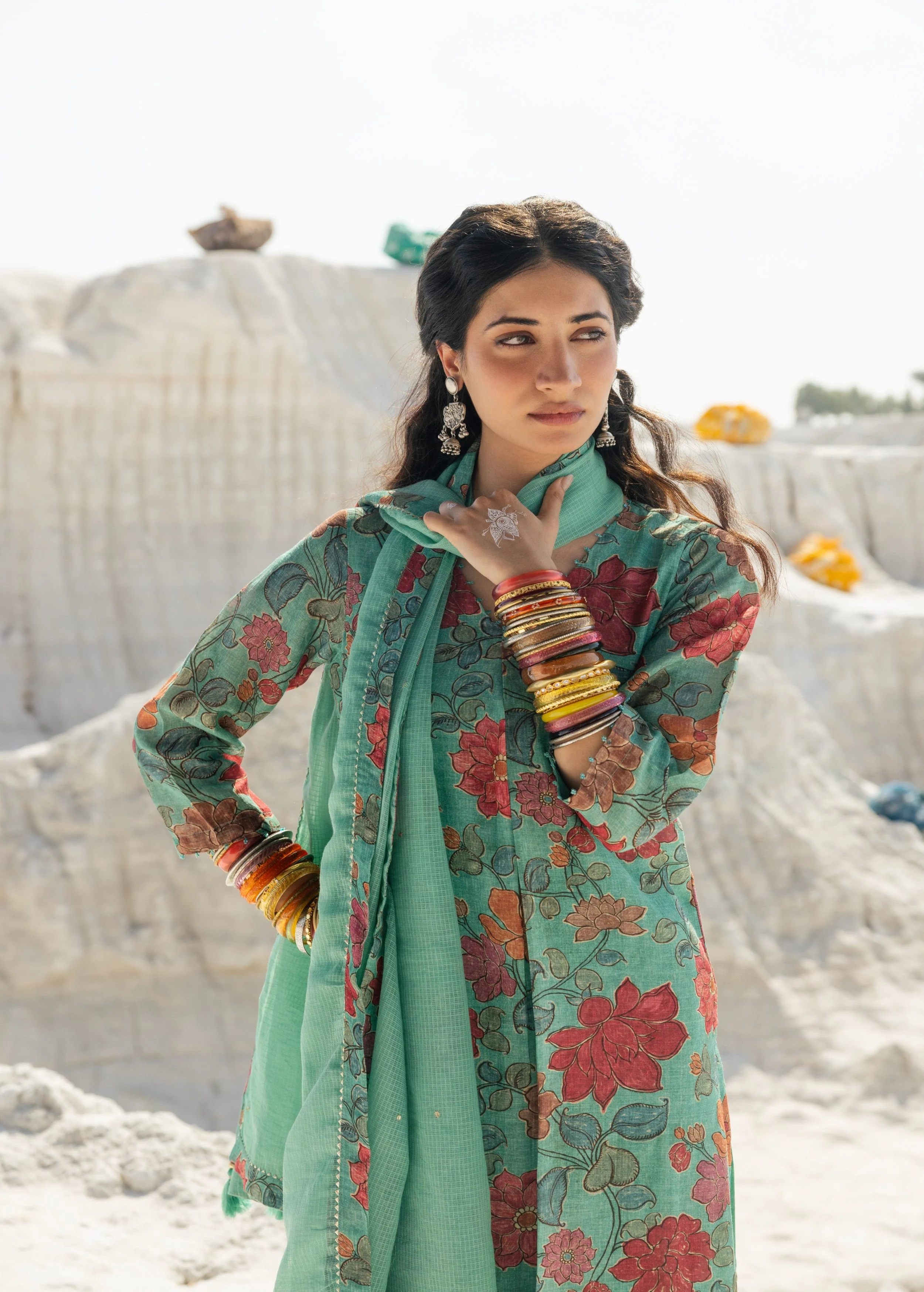 Sea Green Printed Premium Linen Pant Set - Image 2