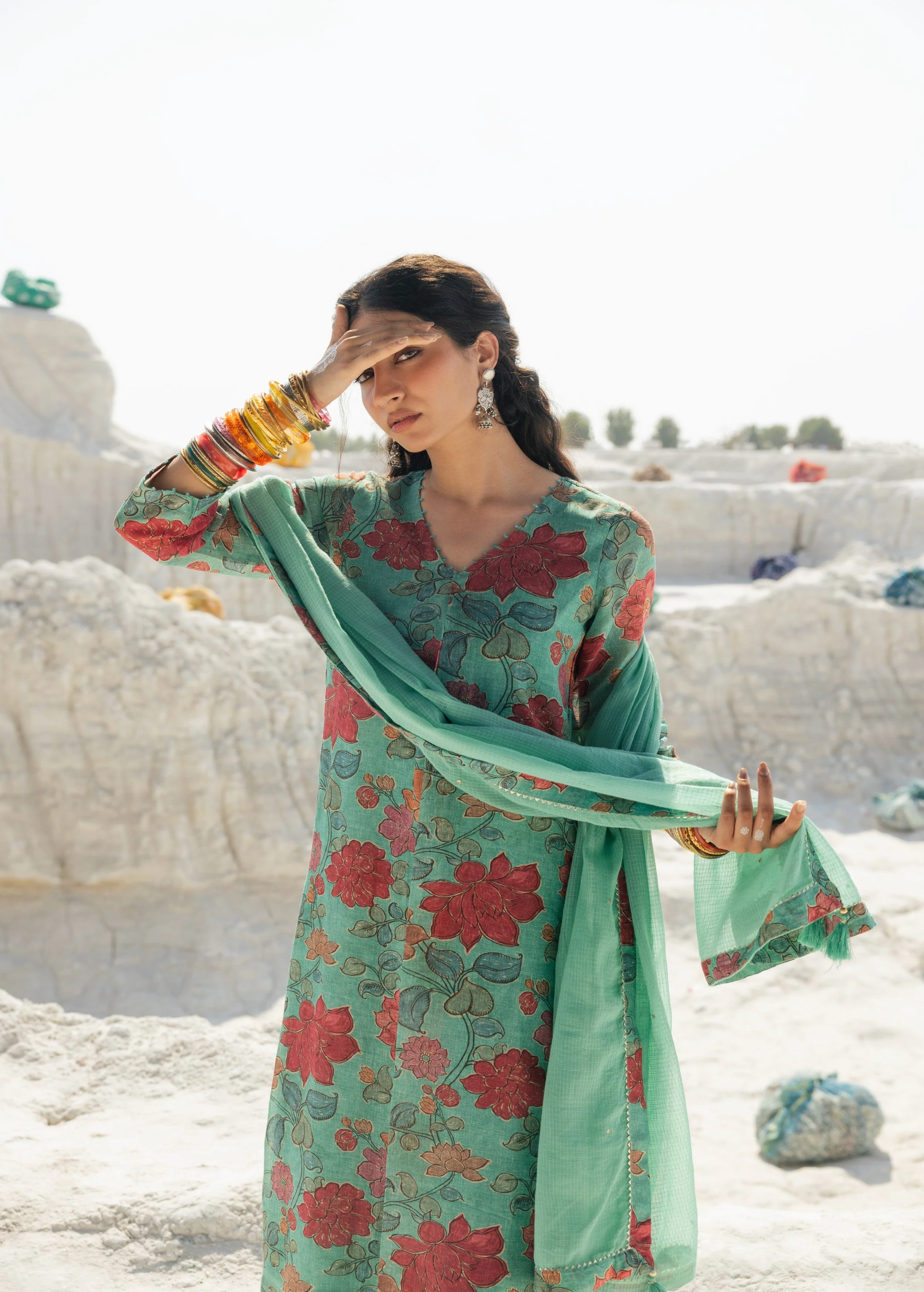 Sea Green Printed Premium Linen Pant Set - Image 3