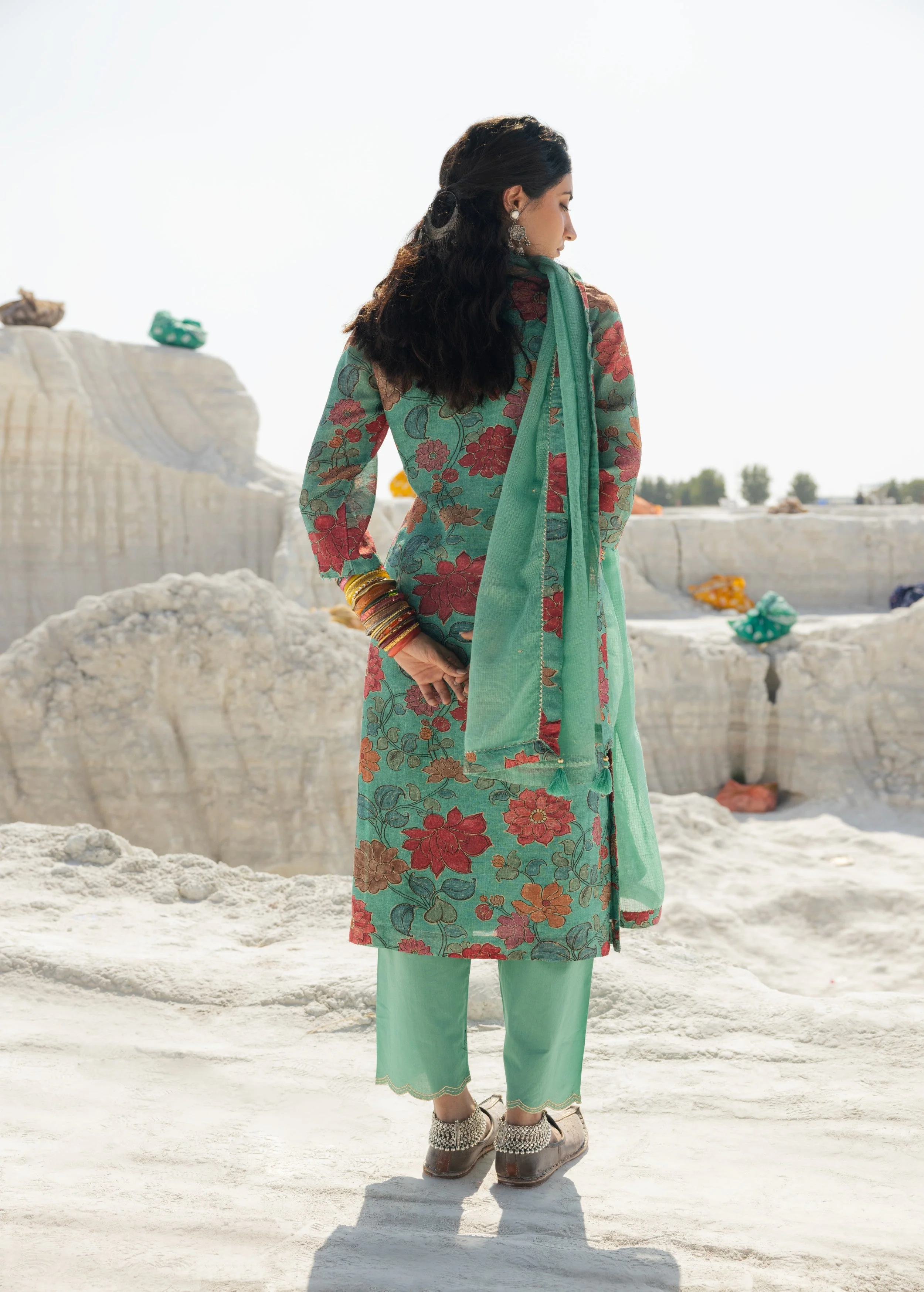 Sea Green Printed Premium Linen Pant Set - Image 5