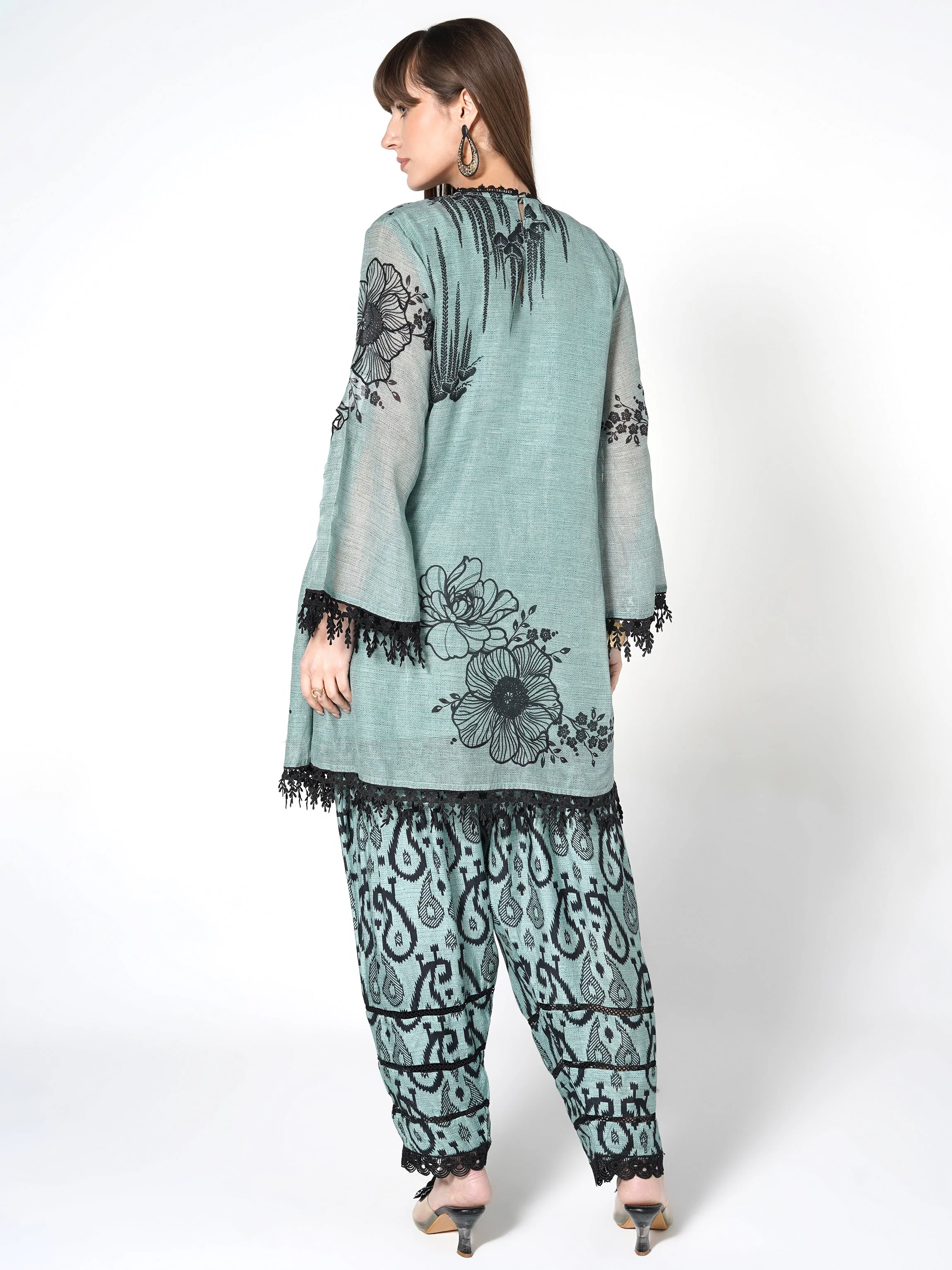 Seafoam Blue Printed Linen Silk Co-Ord Set - Image 6